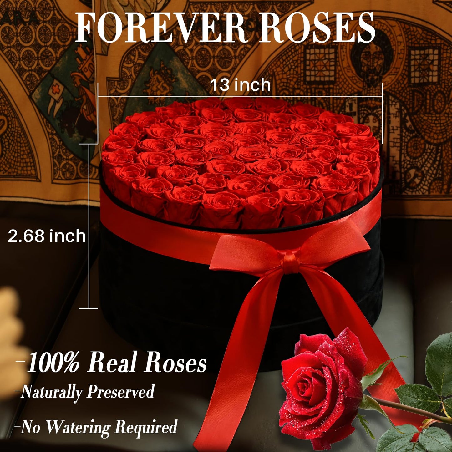 47 Flowers, Luxury Real Preserved Roses in a Suede Box, Forever Roses in a Box, Red Roses Bouquet, Anniversary, Proposal, Wedding, Birthday Gifts for Women, Mom, Girlfriend, Wife, Her