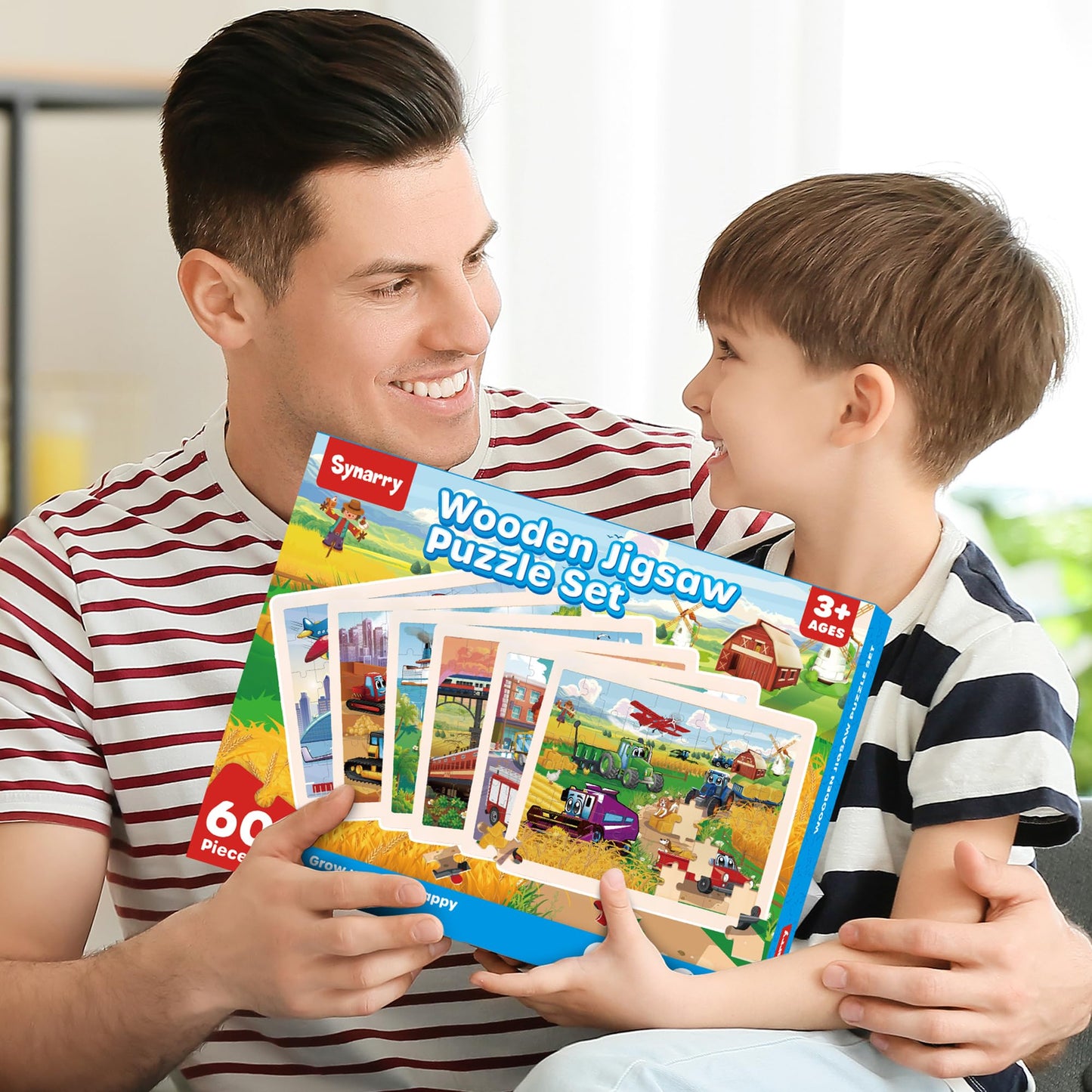 SYNARRY Wooden Vehicle Puzzles for Kids 3-5, 6 Packs 60 PCs Jigsaw Puzzles for Kids 4-8 Years Old, Wood Kids Puzzles Ages 5-8, Preschool Educational Toys Gifts for 3 4 5 6 7 8 Year Old