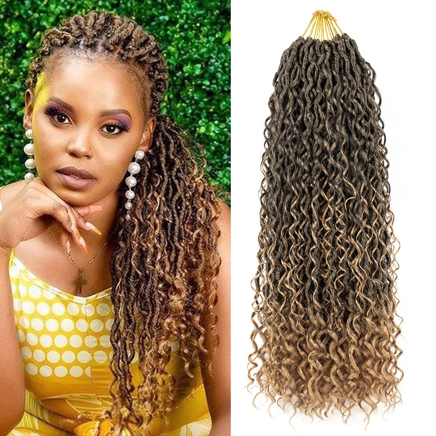 Aipin Long New Goddess Locs Crochet Hair 22 Inch Boho River Locs Hippie Locs Wavy Crochet With Curly Hair In Middle And Ends Braids Hair Extensions (8Packs,22 inch, T27)