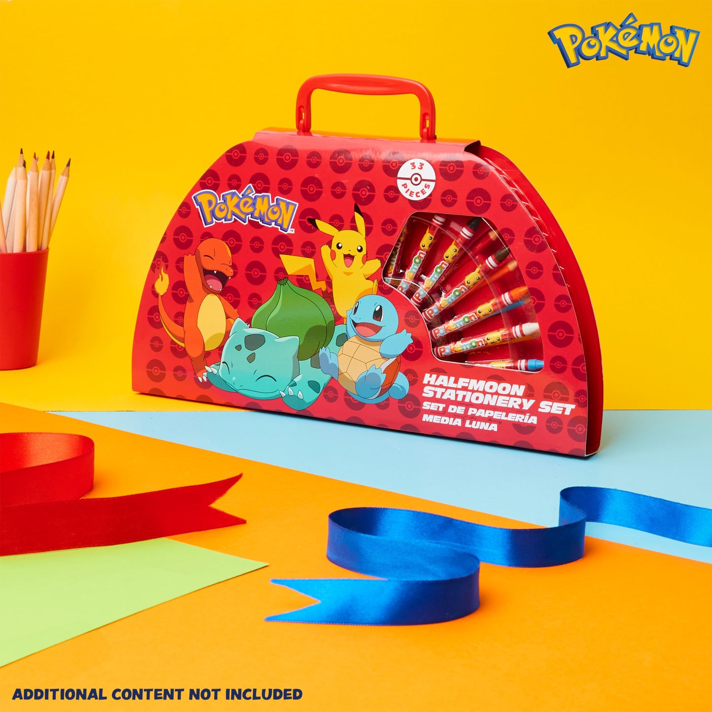 Pokemon Art Supplies Set with Colouring Pencils Felt Tip Pens Watercolour Paints Wax Crayons for Drawing Painting Set Pikachu Travel Art Set Anime Gifts (Black/Red)