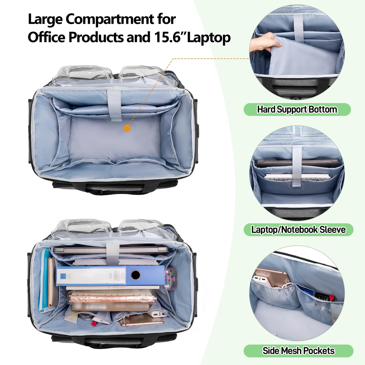 Trunab Rolling Teacher Bag with Expandable File Pocket and Detachable Trolley, Teacher Tote Bag with Wheels for up to 15.6 Inches Laptop (Patented Design) (Grey)