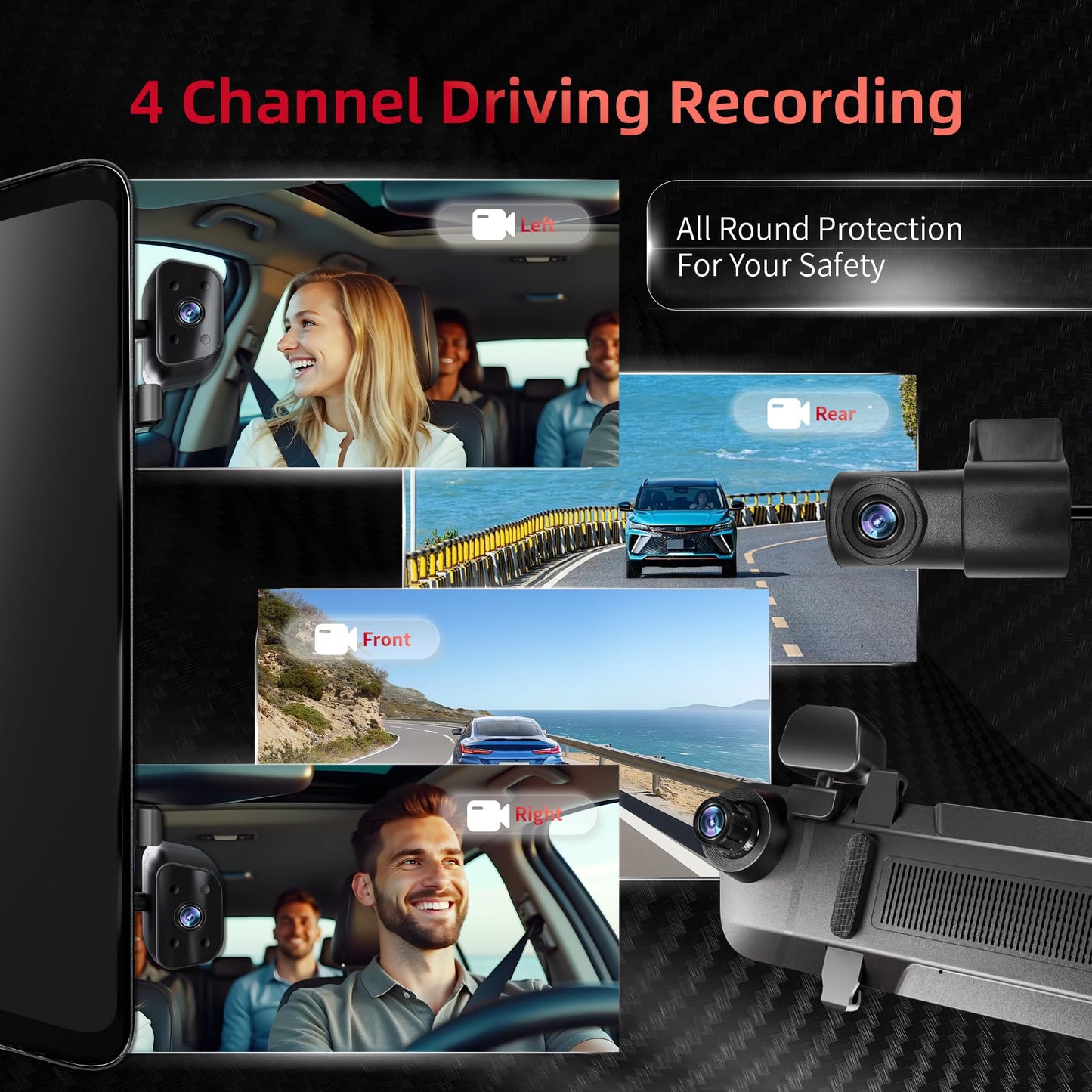 2025 Rearview Mirror Camera for Cars,12'' Mirror Dash Cam 4 Channel, 360 Dashcam Front Rear Inside,Touch Screen Backup Camera,IR Night Vision,WiFi,APP,GPS, 24/7 Recording Parking Monitor,Free 128GB SD