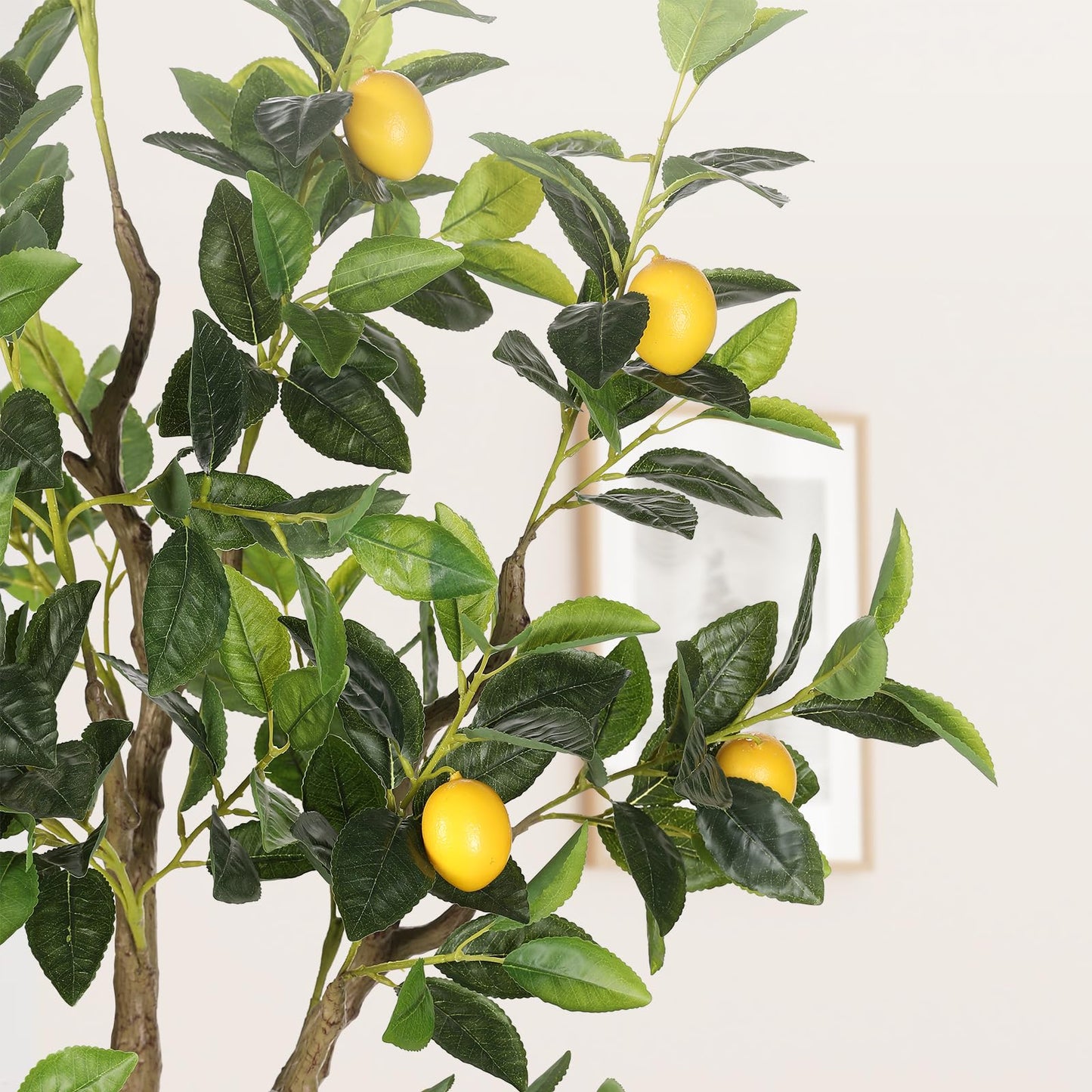 PHYTREE 5FT Artificial Lemon Tree with Pot - 60" Fake Lemon Tree with White Tall Planter, Faux Lemon Plant with Realistic Fruits and Silk Leaves, Artificial Plants Indoor for Home Office Kitchen Decor