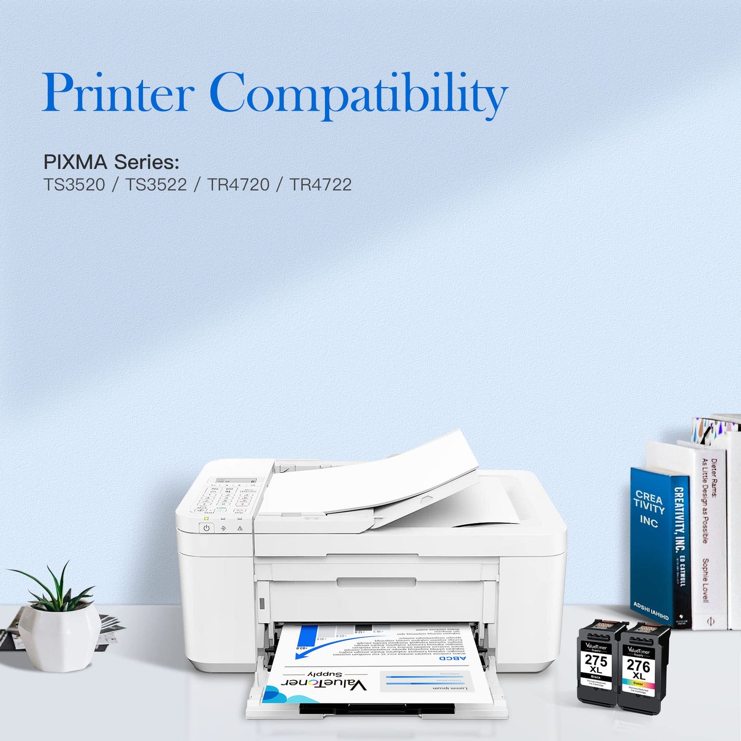 Valuetoner Supply Remanufactured Ink Cartridge Replacement for Canon 275XL and 276XL Ink Cartridges Combo Pack 275XL 276XL PG-275 CL-276 for Pixma TS3500 TS3522 TS3520 TR4700 TR4720 TR4722 (2-Pack)