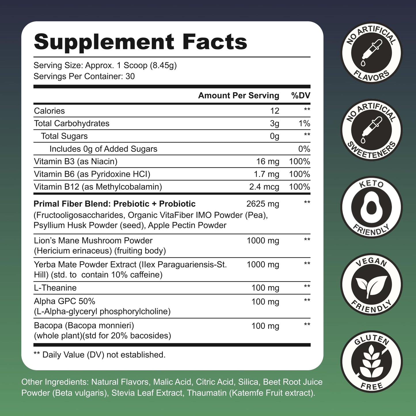 Yerba Mate Instant Tea Powder - Zero Sugar Drink with Nootropics, Prebiotics & Probiotics for Clean Energy & Focus - Coffee Alternative for Mental Clarity & Gut Health Support - Strawberry Kiwi, 30 Servings
