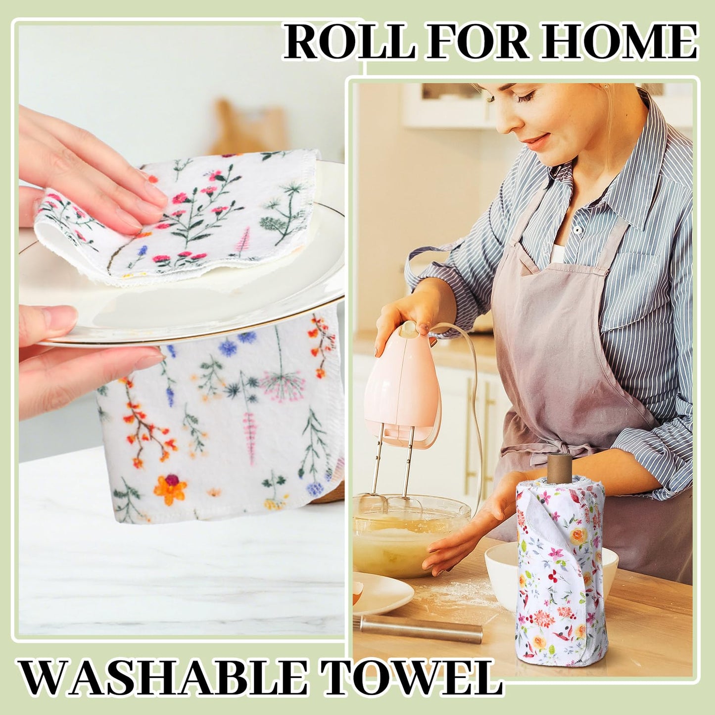 Noveread 60 Pack Reusable Cleaning Cloths Washable Cotton Kitchen Dish Towels for Home Party Supplies Bulk, 9.84x11.81in (Wildflowers)