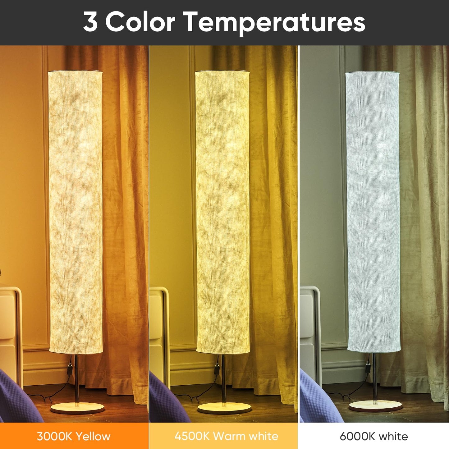 58 inch Soft Light Floor Lamp Simple Design Morden 3 Color Lighting Remote Control,LED lamp with Tyvek Fabric Shade,Brightness Adjustable for Living Room Bedroom Game Room