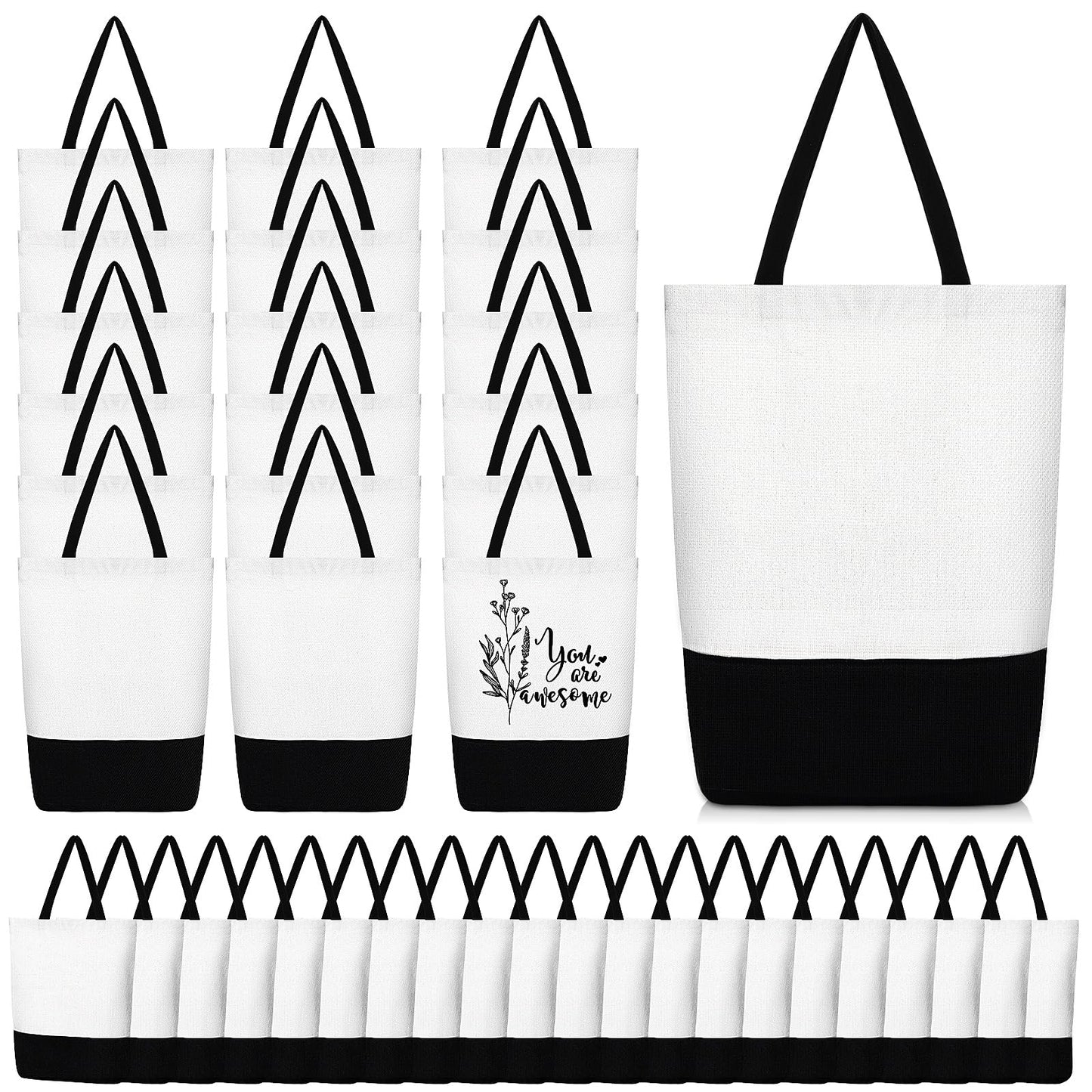 50 Pieces Large Canvas Tote Bags Reusable Sublimation Blank Plain Bags Bulk with Zipper for DIY Crafts Shopping Women Teacher(Vertical Large Bag)