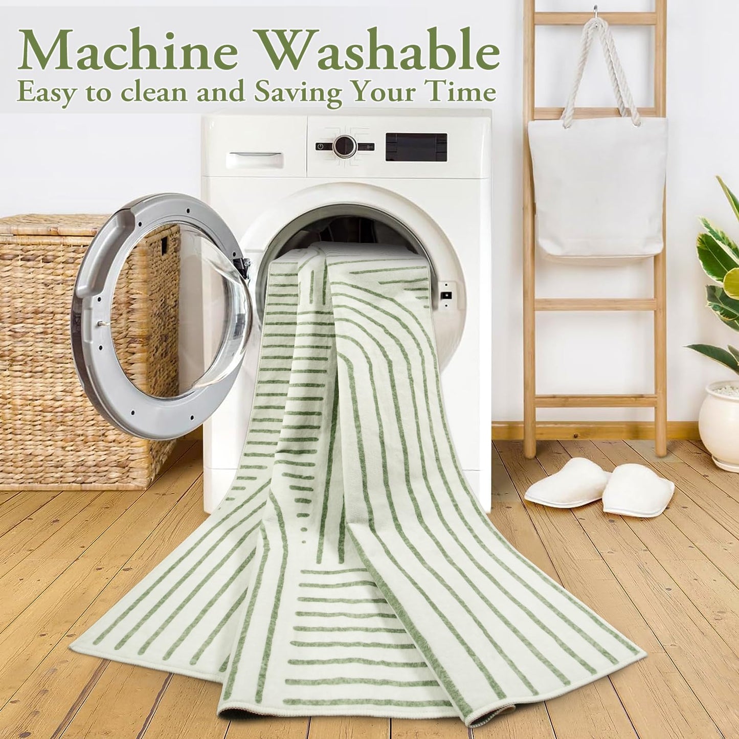 Lahome Abstract Washable Area Rug 5x7, Soft Bedroom Rug Ultra-Thin Non Slip Green Rugs for Living Room, Modern Accent Rug Large Carpet for Dining Room Office(5'x7',Green)