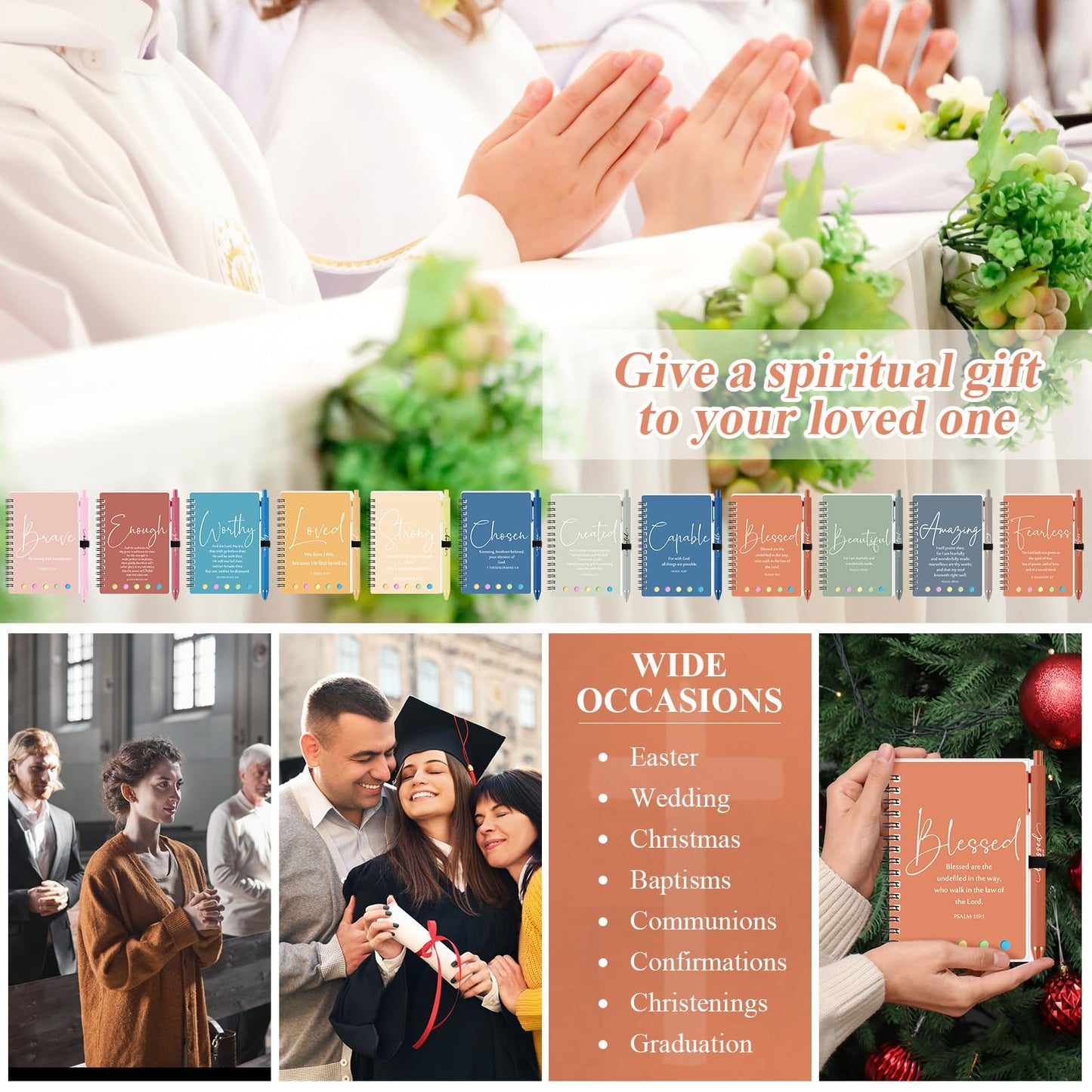 Kosiz 36 Sets/72 Pcs Christian Fathers Day Birthday Gifts Bulk Inspirational Prayer Journal Christian Scripture Notebook and Bible Pen Religious Church Gift for Women Men Pastor (Classic,Morandi)