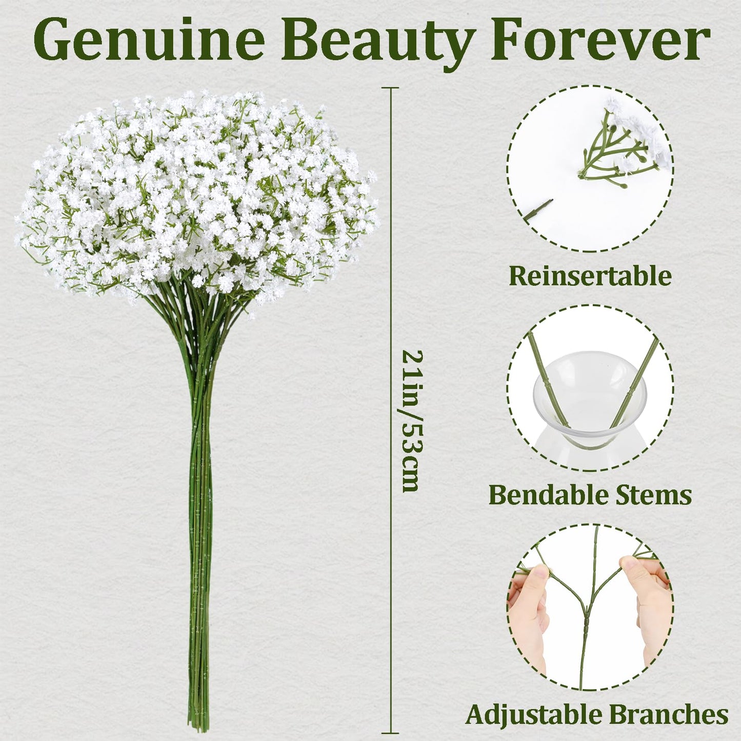 50 Pcs Babys Breath Artificial Flowers, Baby Breath Flowers Artificial Bulk, Real Touch White Fake Flowers, Faux Babies Breath Gypsophila for Wedding Home Decor Floral Arrangement