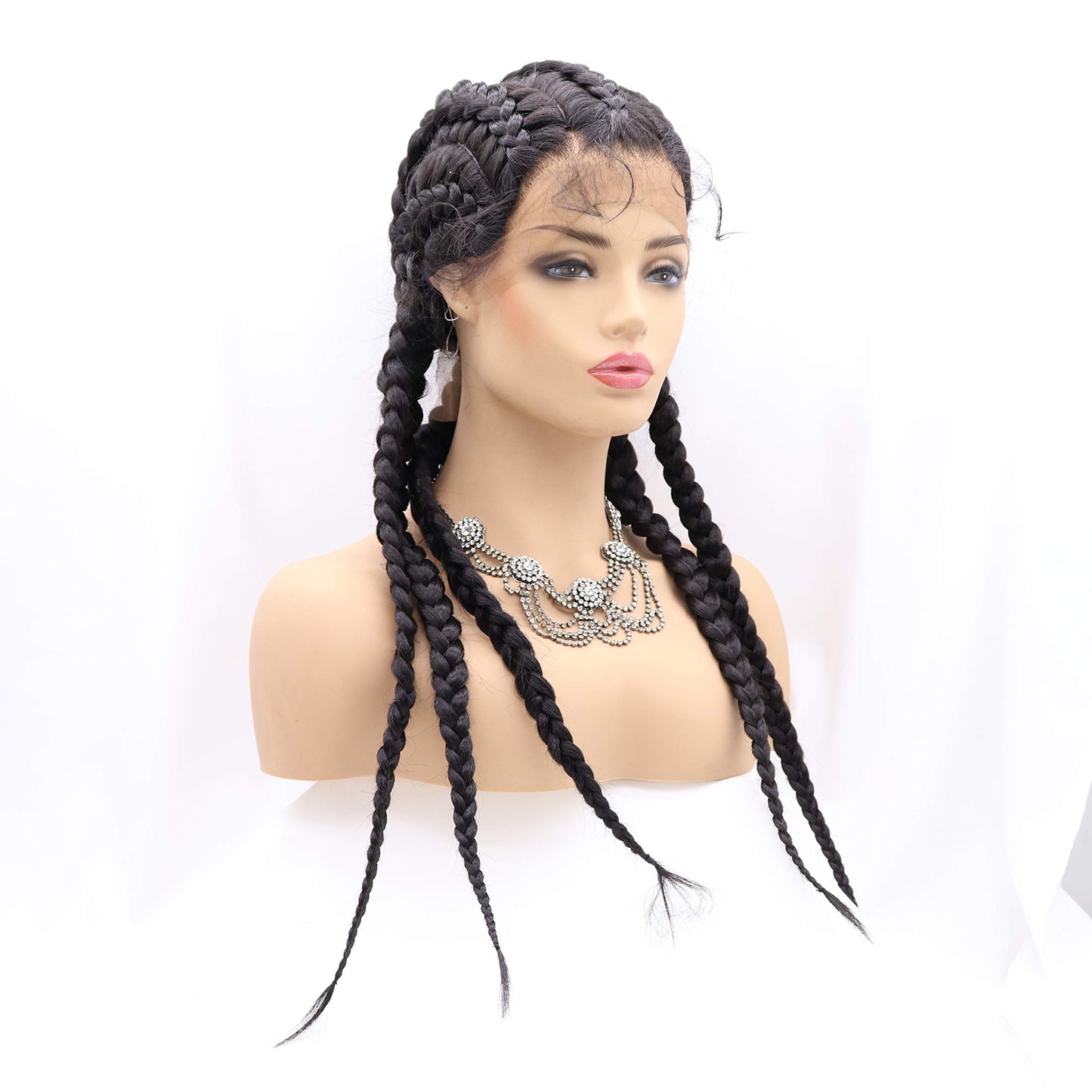 xiweiya Twist Dutch Braids Long Black Lace Front Braids Wig 5 Braids Box Braids Cornrow Braided Wig with Baby Hair Crochet Braids Hair Natural Hairline Xpression Braiding Hair For Women