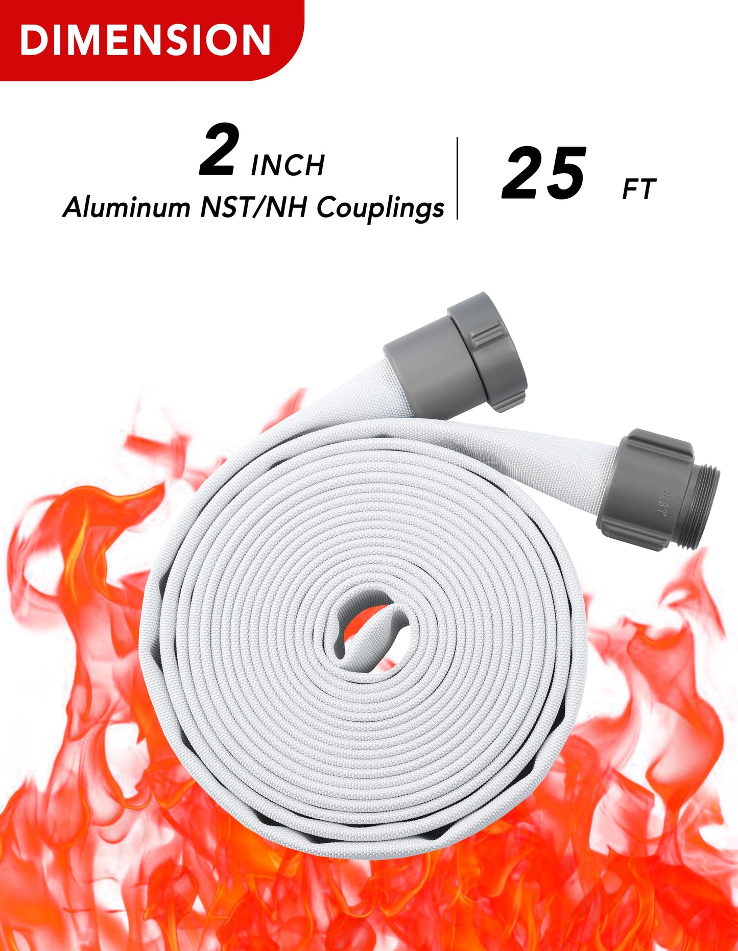 ZYfire Fire Hose - 2" ID x 25 FT Single Jacket EPDM Firefighter Hose with M Ć F NST/NH Aluminum Couplings 750 PSI Burst Pressure Lightweight for Use in Firefighting