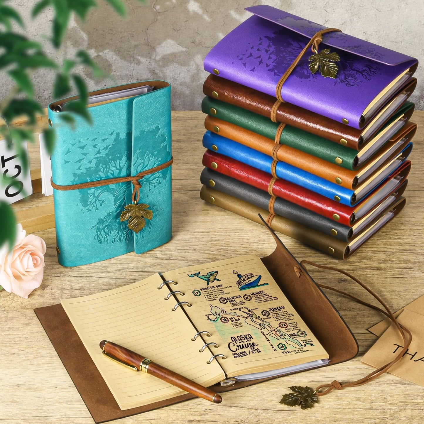 10 Pack PU Leather Journal Notebook, Refillable Journal Bulk, Vintage Travel Journals for Writing, Gift Diary Journal for Women, Men, Girls, 100GSM Lined Paper, Each 160 Pages & 2 Pockets (A6, 5"x7" )