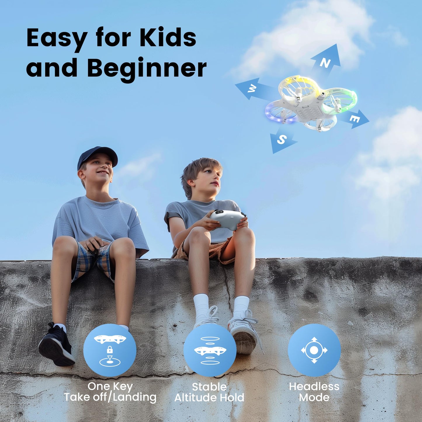 Ameta Drones for Kids Adults, RC Drone with 1080P HD FPV Camera, Cool Toys Gift for Boys Girls Teenage, STEM Toys with LED Light, Propeller Full Protect, 2 Batteries Long Flight Time and Remote Control, Easy to Fly