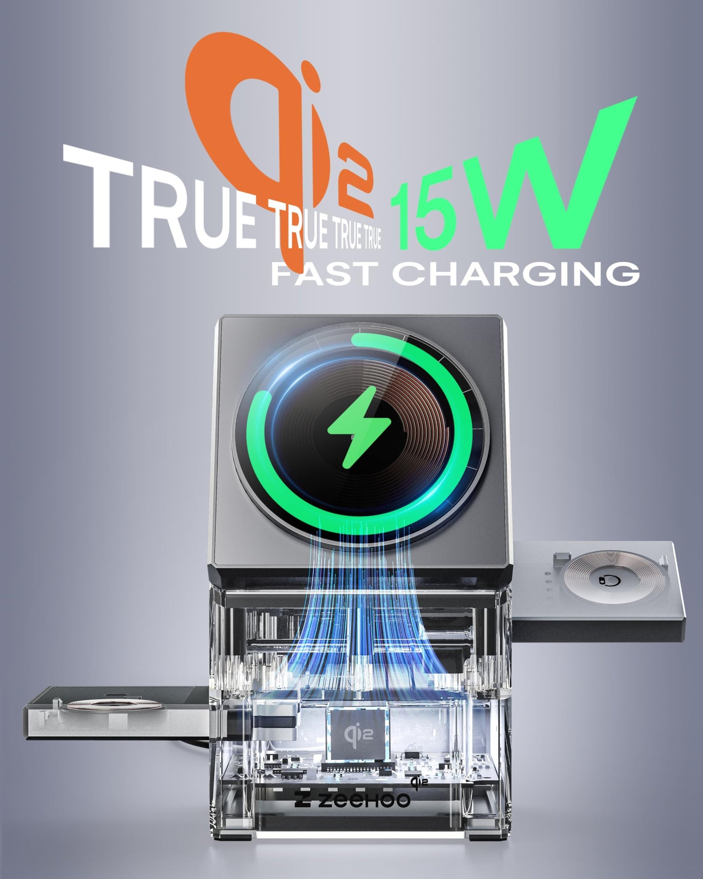 ZEEHOO 3 in 1 Charging Station for Apple, iPhone Mag-Safe Charger, Qi2 Certified, Rotating Wireless Charger Stand for iPhone 17,16,15,14,13,12 Series, Apple Watch, AirPods (USB-C Charger Included)