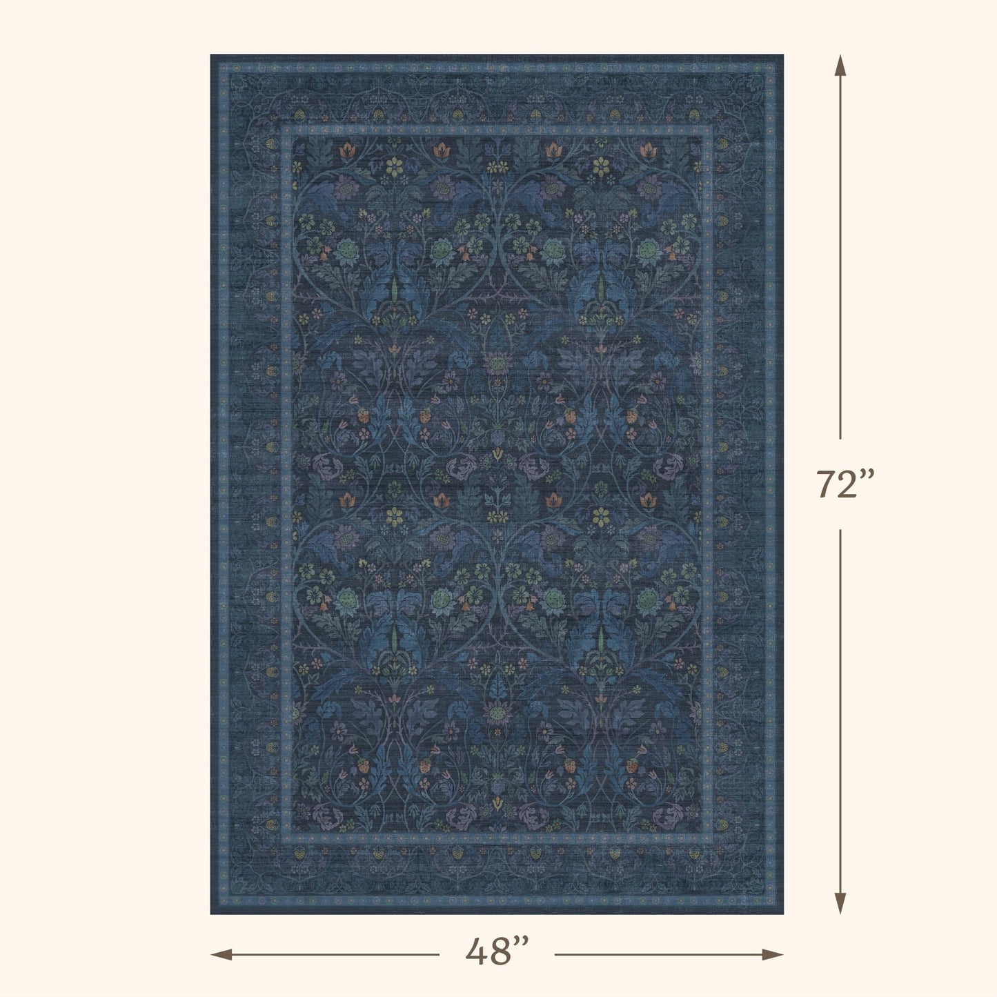 4x6 Washable Kitchen Rugs - Navy Blue Large Entryway Rugs Indoor, Non Slip Area Rug for Mudroom, Bedroom, Low Pile Stain Resistant Flower Victorian Carpet (Dark Blue)
