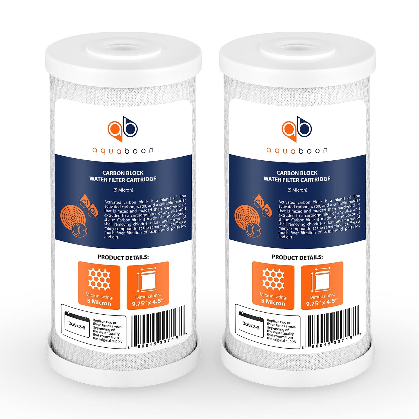 Aquaboon 5 Micron 10x4.5 Carbon Block Water Filters Whole House CTO Water Filter Replacement Cartridge Compatible with FXHTC, CB-BB-10, EP-BB, 2-Pack