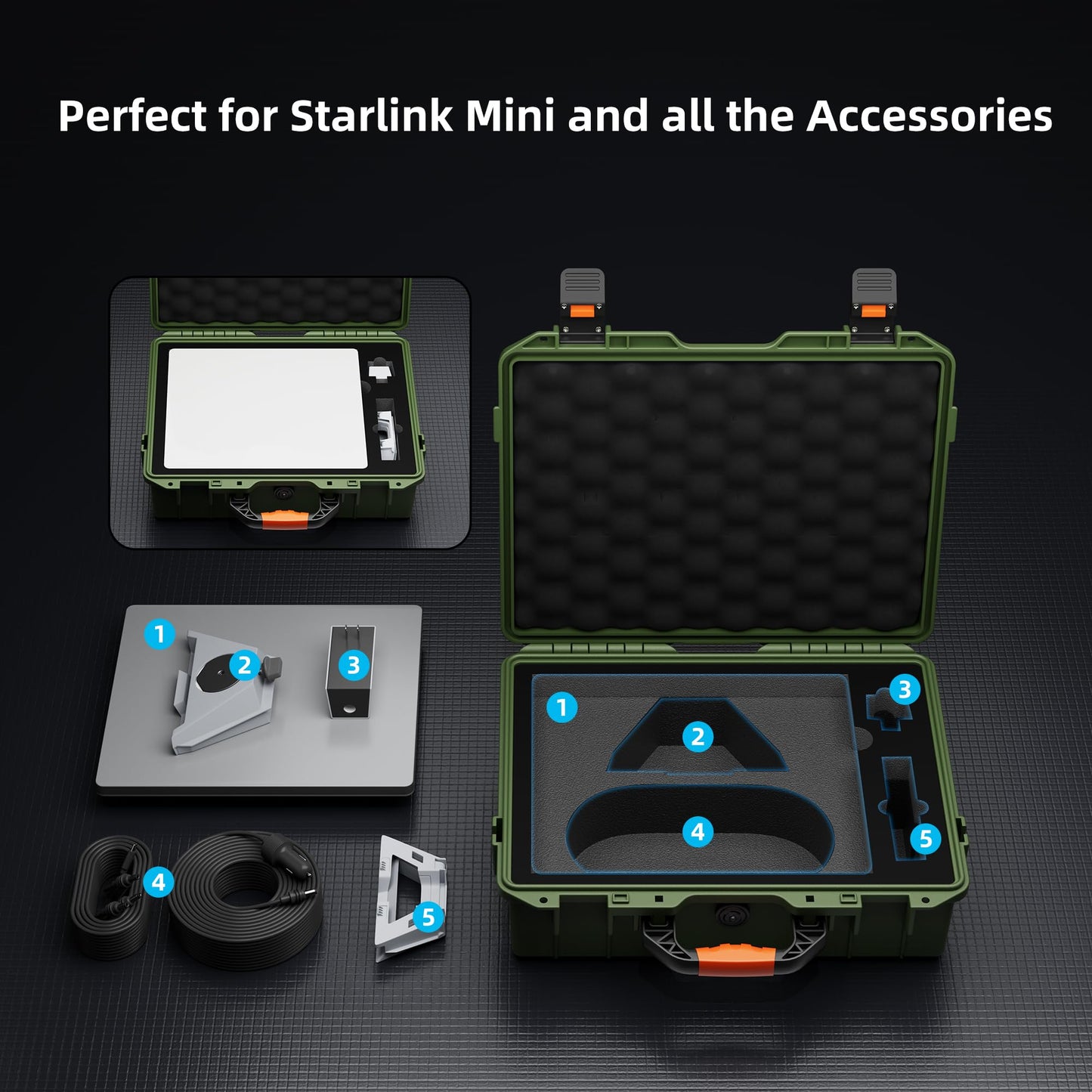EAZUSE Starlink Mini Case, Hard Waterproof Travel Case for Mini Starlink with Molded Foam for Mini Accessories, Lockable Storage Bag Green