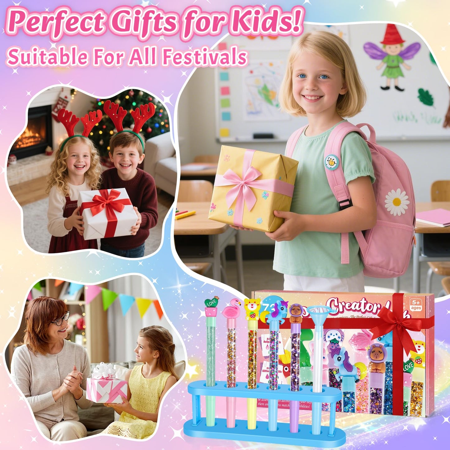 Subao 73+ DIY Glitter Gel Pens Making Kit,Pen Creator Studio,Make Your Own 20 Sparkly Colorful Pens,Creative Arts and Crafts for Kids,Birthday Christmas Gifts for Girls 5 6 7 8 9 10 11 12 Years Old