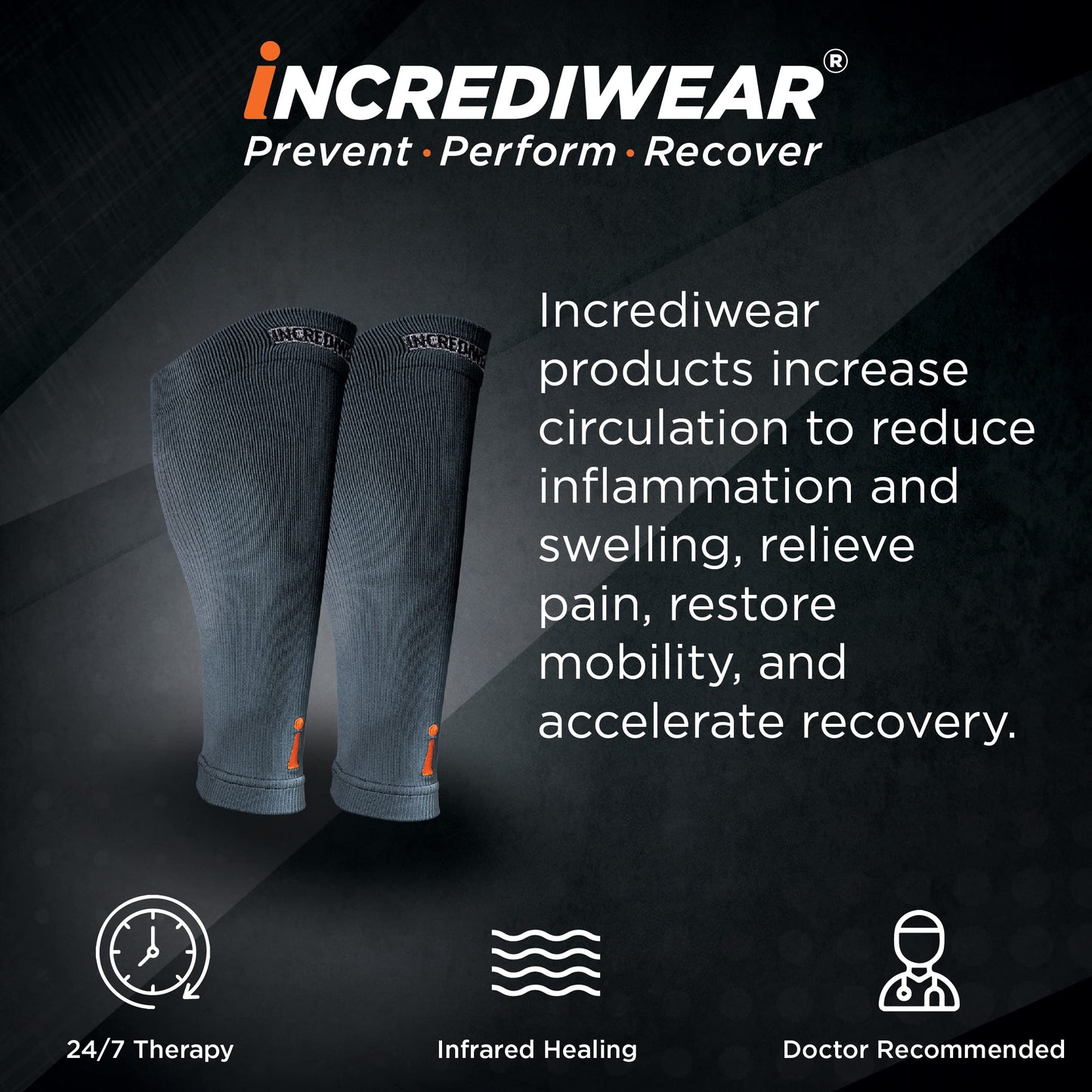 Incrediwear Calf Sleeve - Calf Sleeves for Men and Women to Help with Muscle Pain Relief, Shin Splints, and Muscle Recovery (Charcoal, Large)