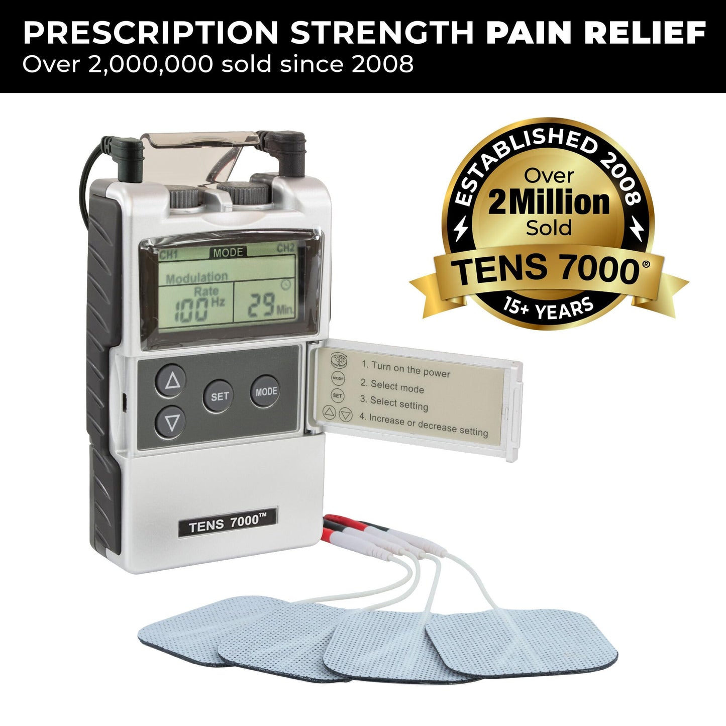 TENS 7000 Digital TENS Unit with Accessories, Includes 16 Pack Electrodes - TENS Unit Muscle Stimulator for Back Pain Relief, General Pain Relief, Neck Pain, Sciatica Pain Relief, Nerve Pain Relief