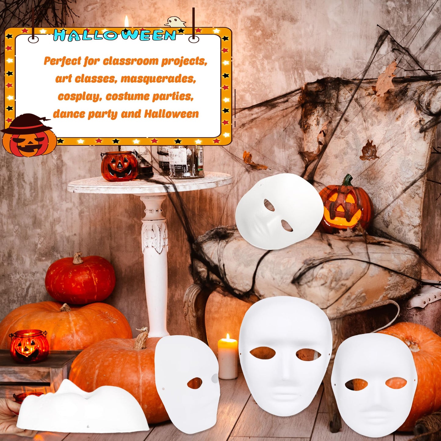 Fahacop 24 Pcs White Paper Mache Masks DIY Full Face Craft Masks Paintable Paper Mask for Halloween Cosplay Masquerade Parties and DIY Craft Activities