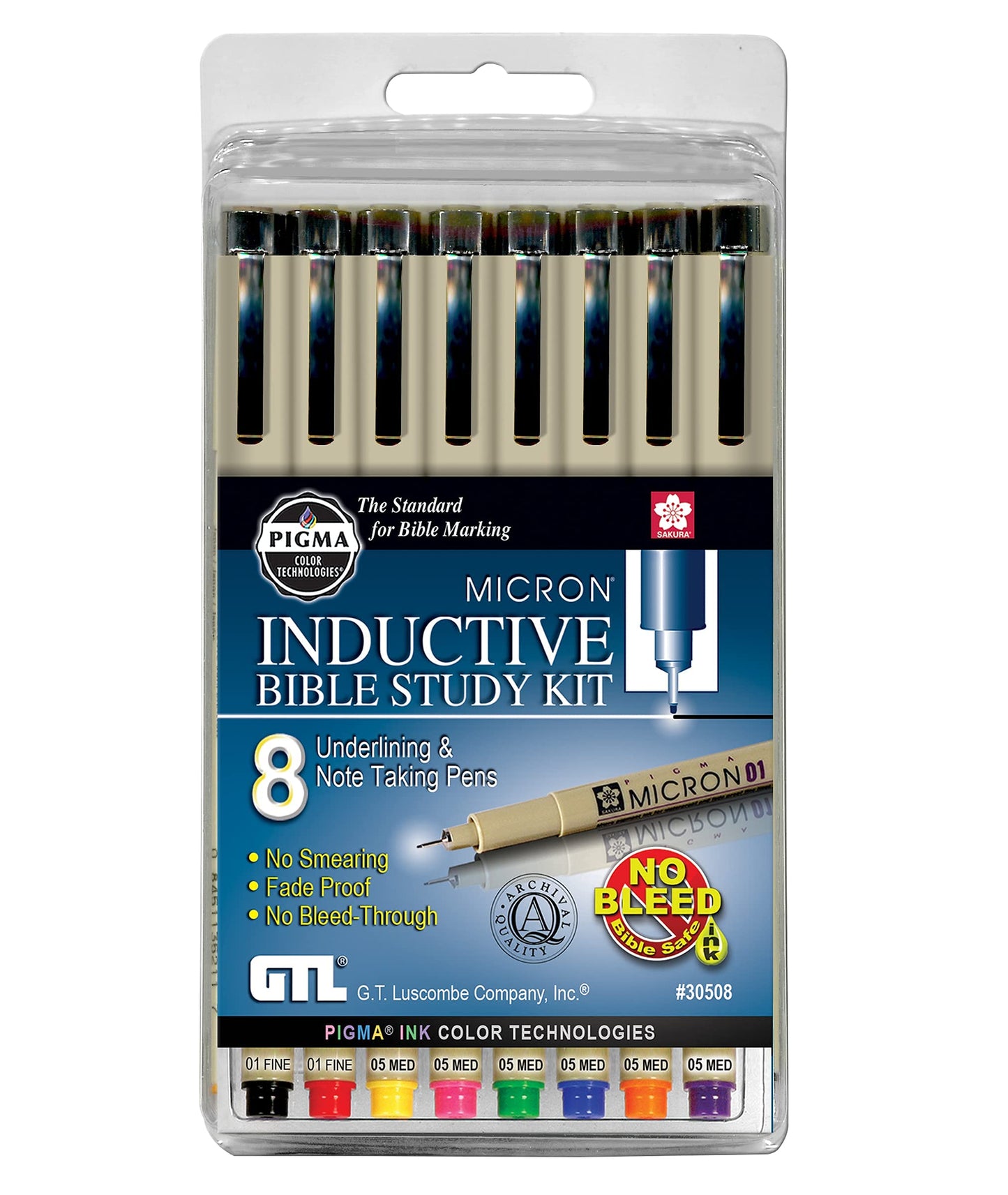 G.T. Luscombe Company, Inc. Pigma Micron 01 Fine & 05 Medium Point Bible Study Pen Kit | No Smearing or Fading | Bible Safe | Artist Pens | No Bleed Pigmented Ink (Set of 8)