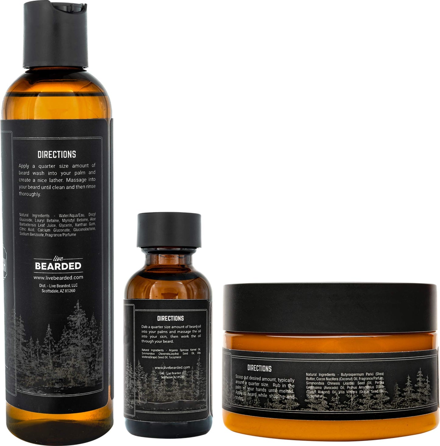 Live Bearded 3-Step Beard Grooming Kit - Wash, Oil and Butter - Made in the USA - All-Natural Ingredients with Shea, Jojoba - Growth Support | Legend Scent - Sandalwood, Vanilla