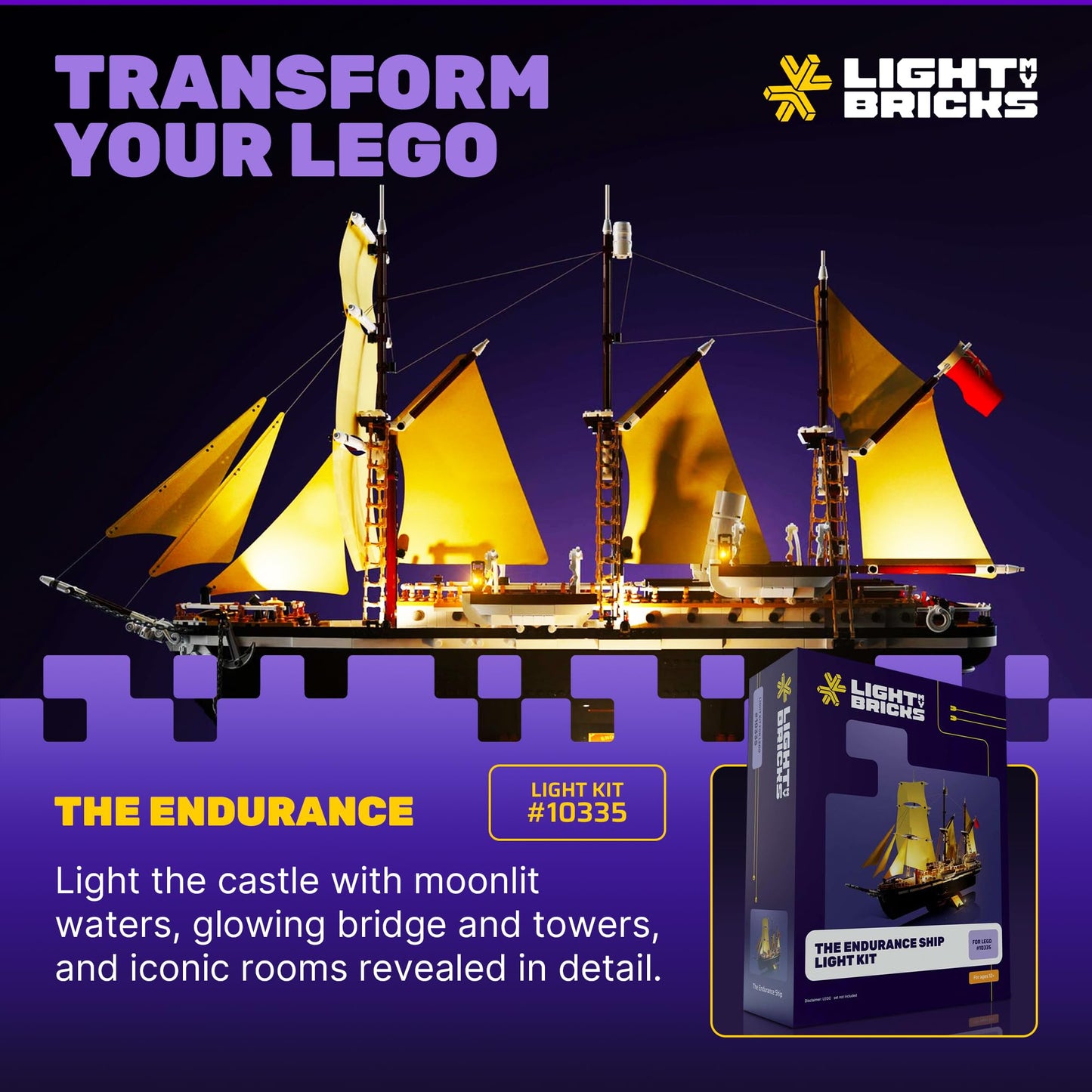 Light My Bricks LED Lighting Kit Compatible with Lego Endurance Ship 10335 |Premium Light Kit for The Endurance | Realistic Flickering Effects for Adult Legos Display (Set Not Included)