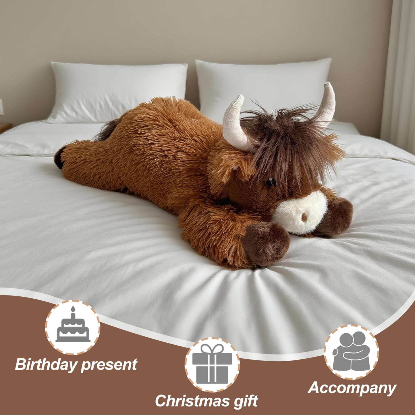 4 lbs Weighted Stuffed Animals, Cute Highland Cow Stuffed Animals-Weighted Cow Plush Toy Gifts for Kids,Adults,Boys and Girls (21inch)
