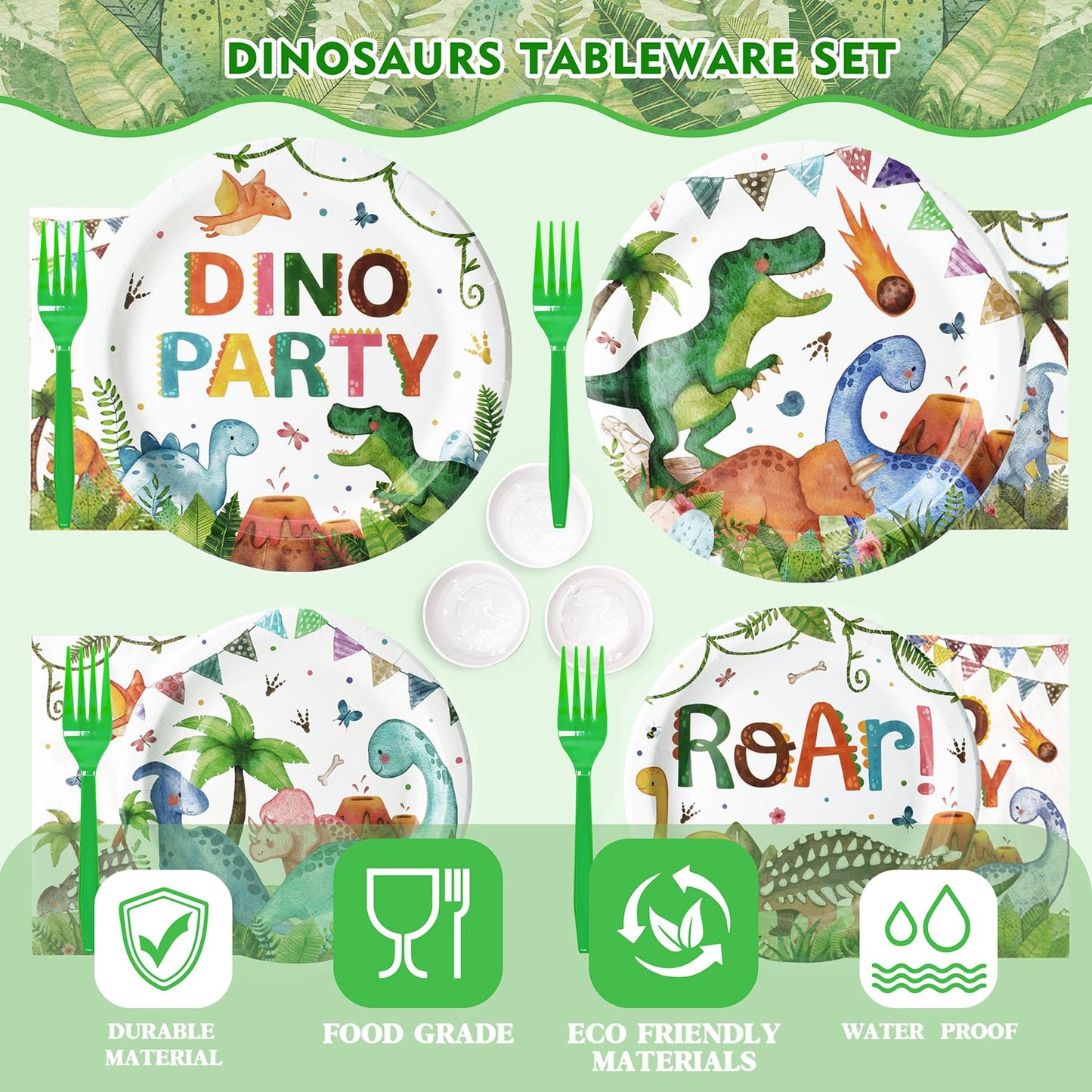 300 Pcs Dinosaur Plates and Napkins (Serves 50 Guests), Dinosaur Birthday Party Supplies Include Forks Cups Straws Tableware Set for Kids Party Decorations