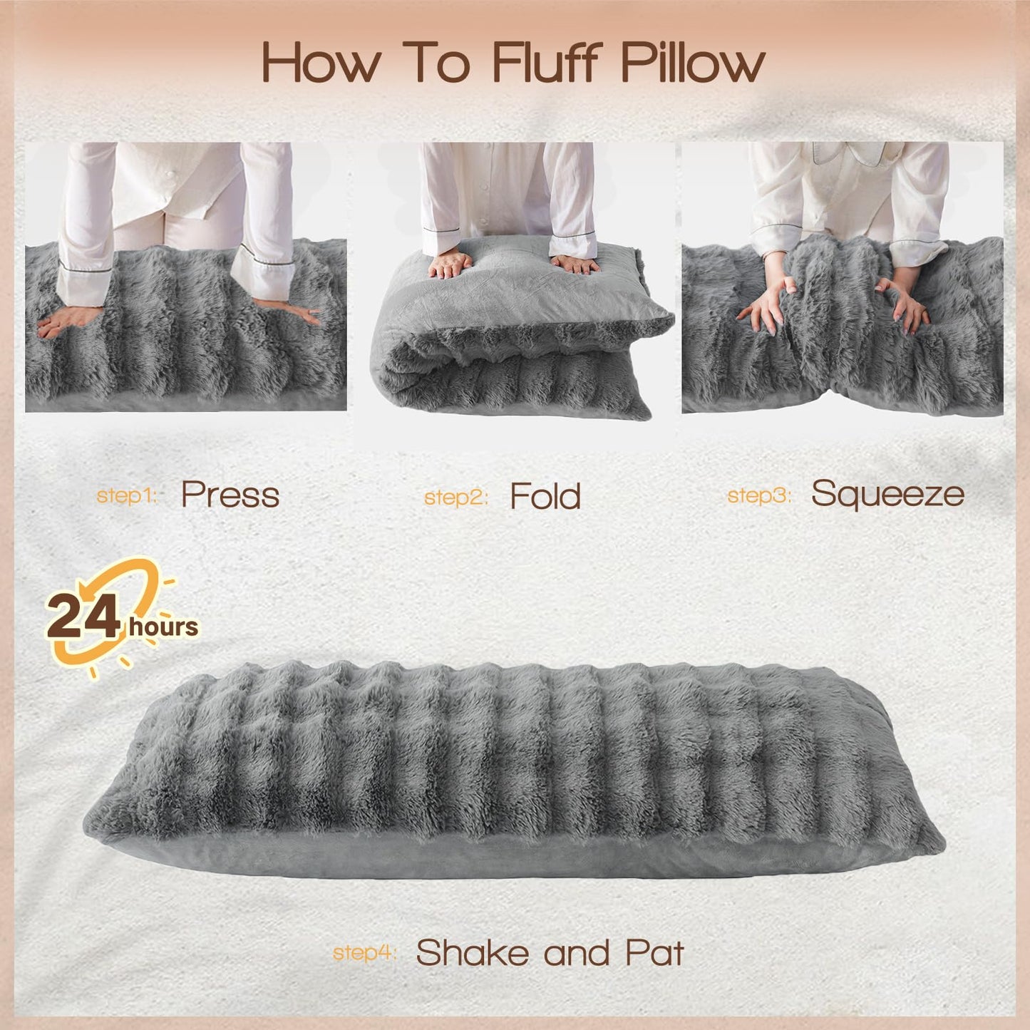 YZ HOME Faux Fur Fluffy Body Pillow for Adults - Firm Body Pillow Insert with Shredded Blue Memory Foam, Adjustable Height, Soft Support for Side Sleepers, Pregnant Women, Washable, 20x54 Inch (Grey)