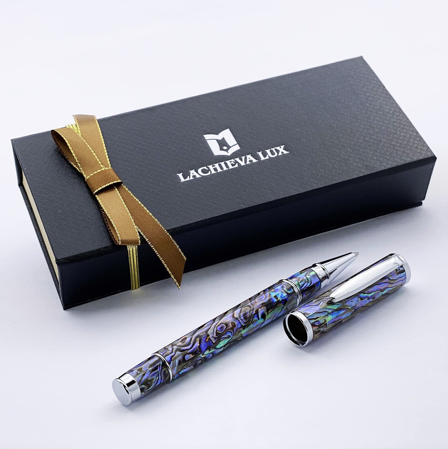 LACHIEVA LUX Exquisite Abalone Shell Rollerball Pen with German 888F Refill, Luxury Writing Gift for Executives, Men & Women