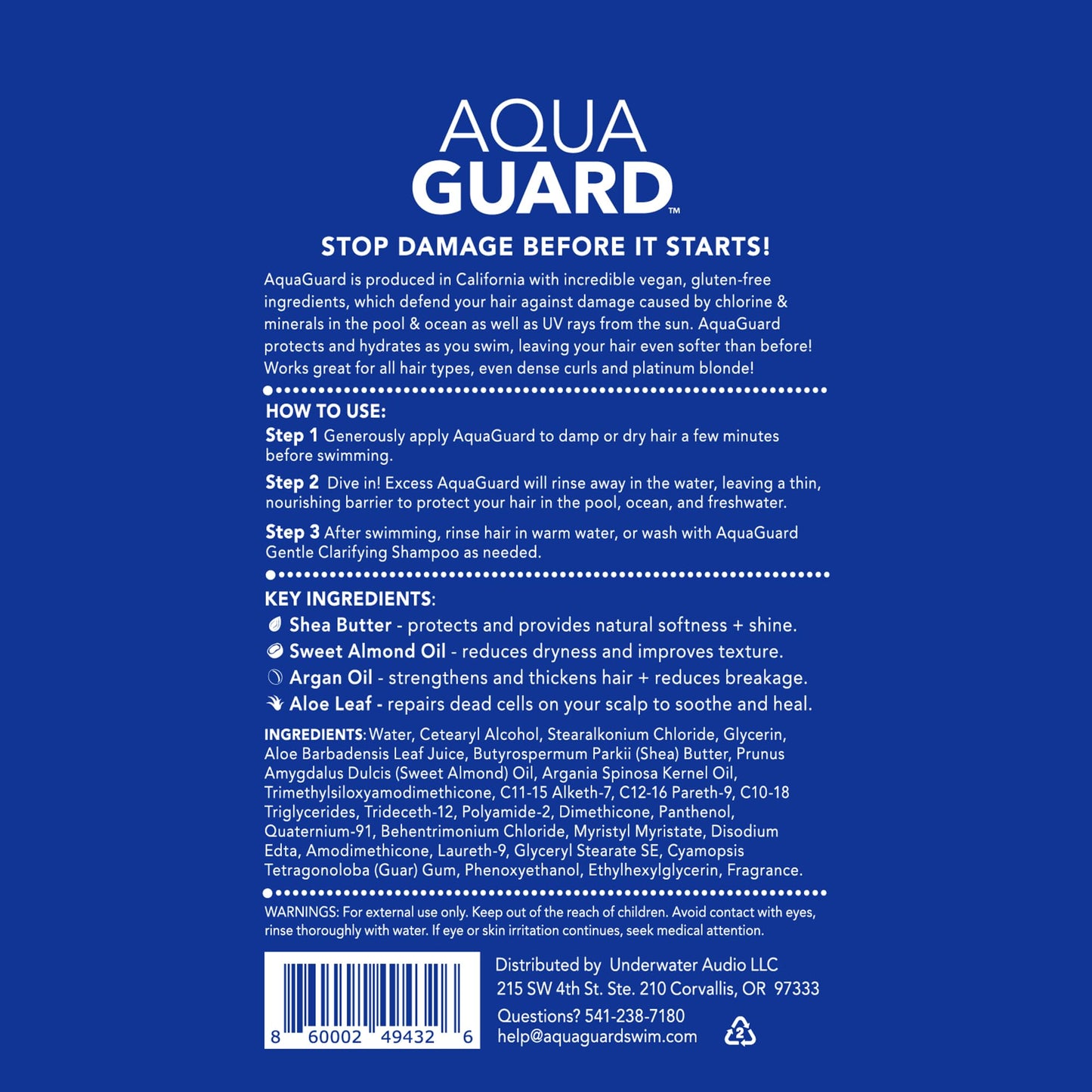 AQUA GUARD Pre-Swim Hair Defense | No More Swim Hair | Prevents Chlorine Damage + Softens Hair While Swimming | Made in California | Color Safe, Leaves Hair Smelling Great | 16.9 oz (2 Pack)