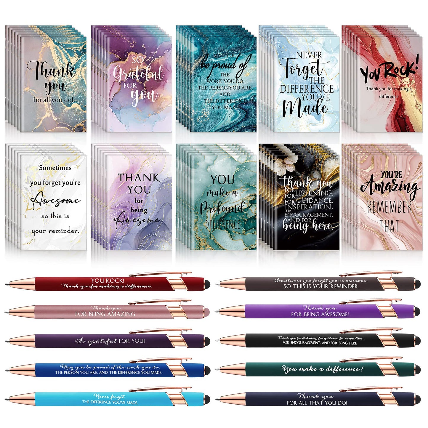 Kosiz 120 Pcs Back to School Student Gifts Teachers Bulk Motivational Mini Notebooks with Inspirational Thank You Pens for Employee Appreciation Gifts Coworkers Team Staff Office