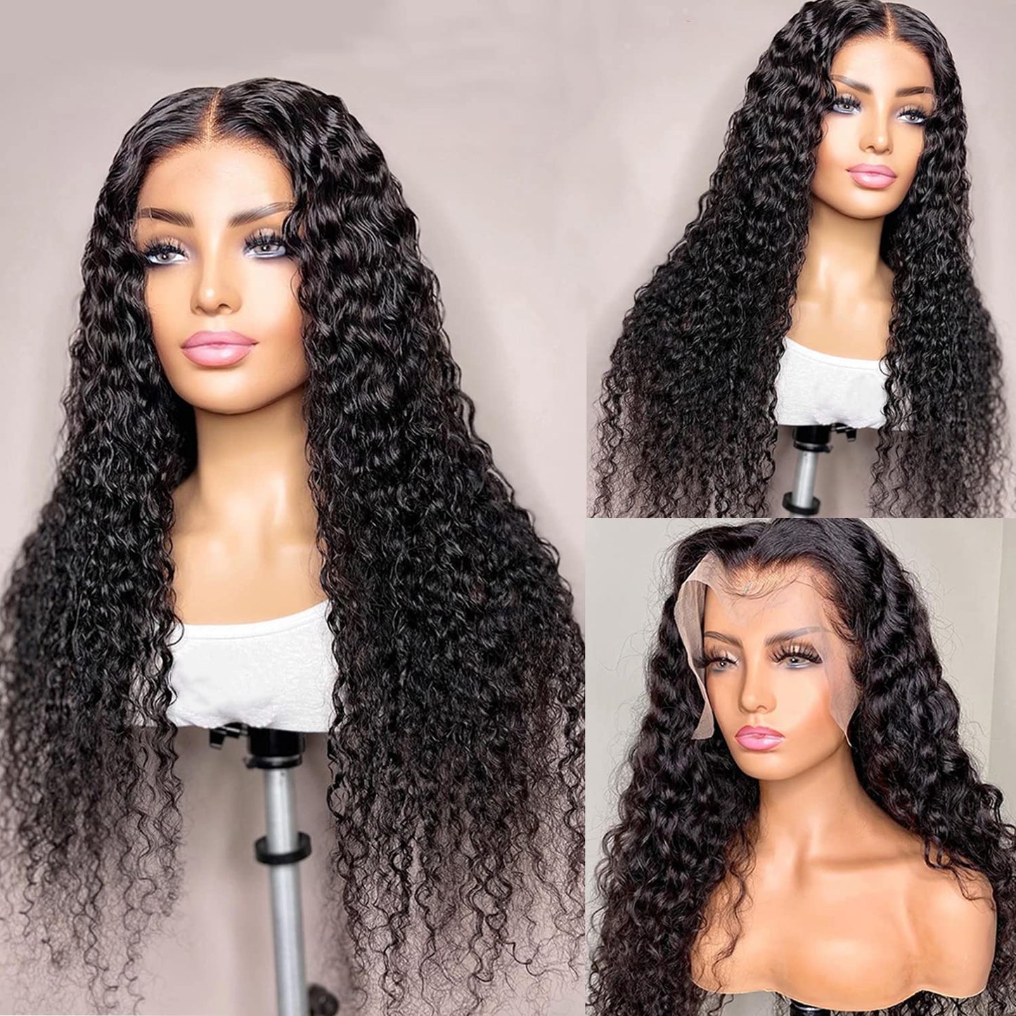 180 Density 13x6 HD Transparent Lace Front Wigs Human Hair Water Wave Lace Front Wigs for Women Curly Lace Front Wig Wet and Wavy Human Hair Wig Pre Plucked with Baby Hair Natural Color (20 Inch)