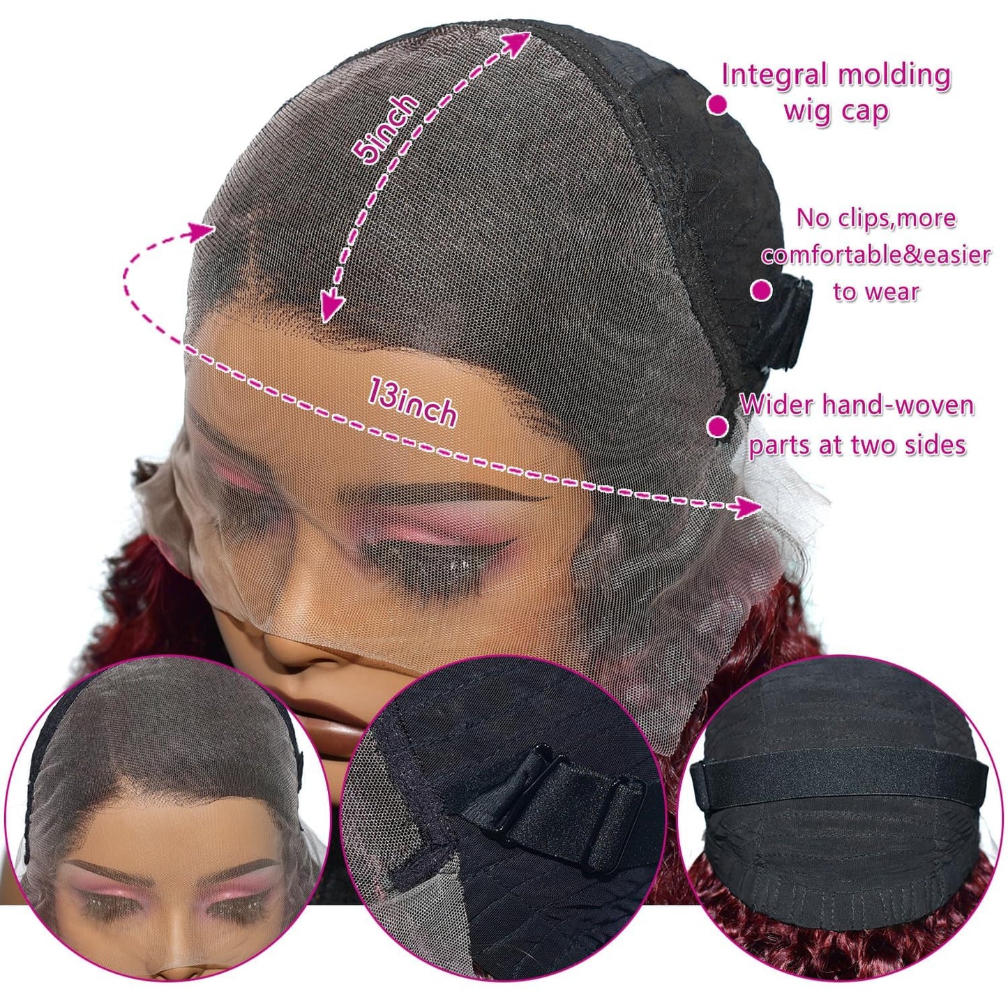 99j Burgundy 13x5 Deep Wave HD Lace Front Wigs Human Hair Pre Plucked Colored Curly Human Hair Wig Glueless Deep Curly Lace Frontal Wigs Red Human Hair Wigs for Women 180% Density (26 Inch)