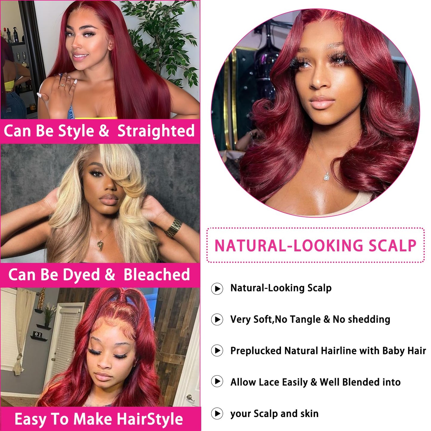 99J Burgundy Lace Front Wigs Human Hair 200 Density 20 Inch 13x4 Body Wave HD Lace Front Wigs Human Hair With Pre Plucked Glueless Red Wig Wine Red Lace Front Wigs