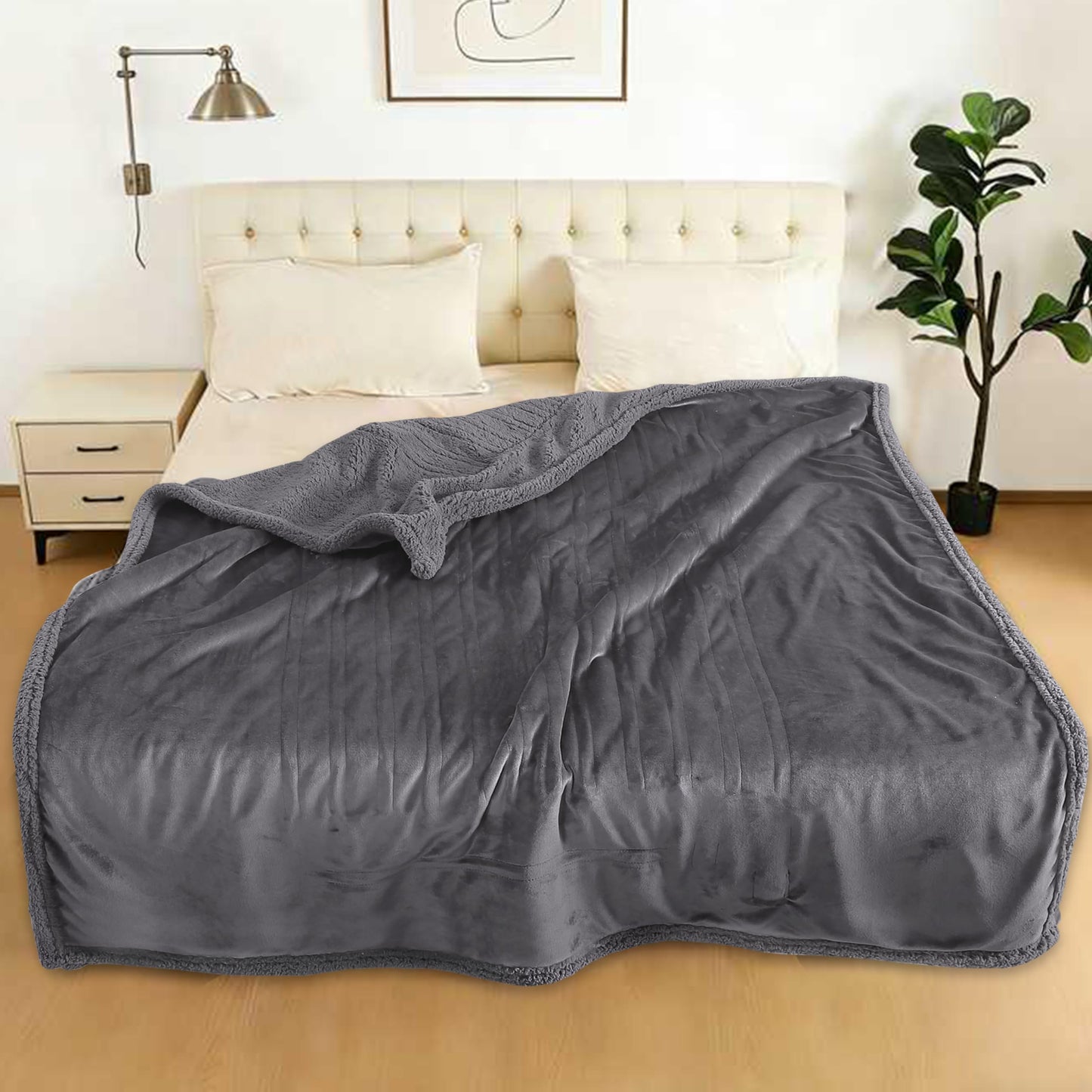 TICOO Electric Heated Blanket Full 72"x84" - 5 Heat & 10H Auto-Off, Microplush Flannel & Sherpa, Same Color Both Sides, Machine Washable, Overheat Protection, Gifts for Home/Bedroom/Sofa, Dark Gray