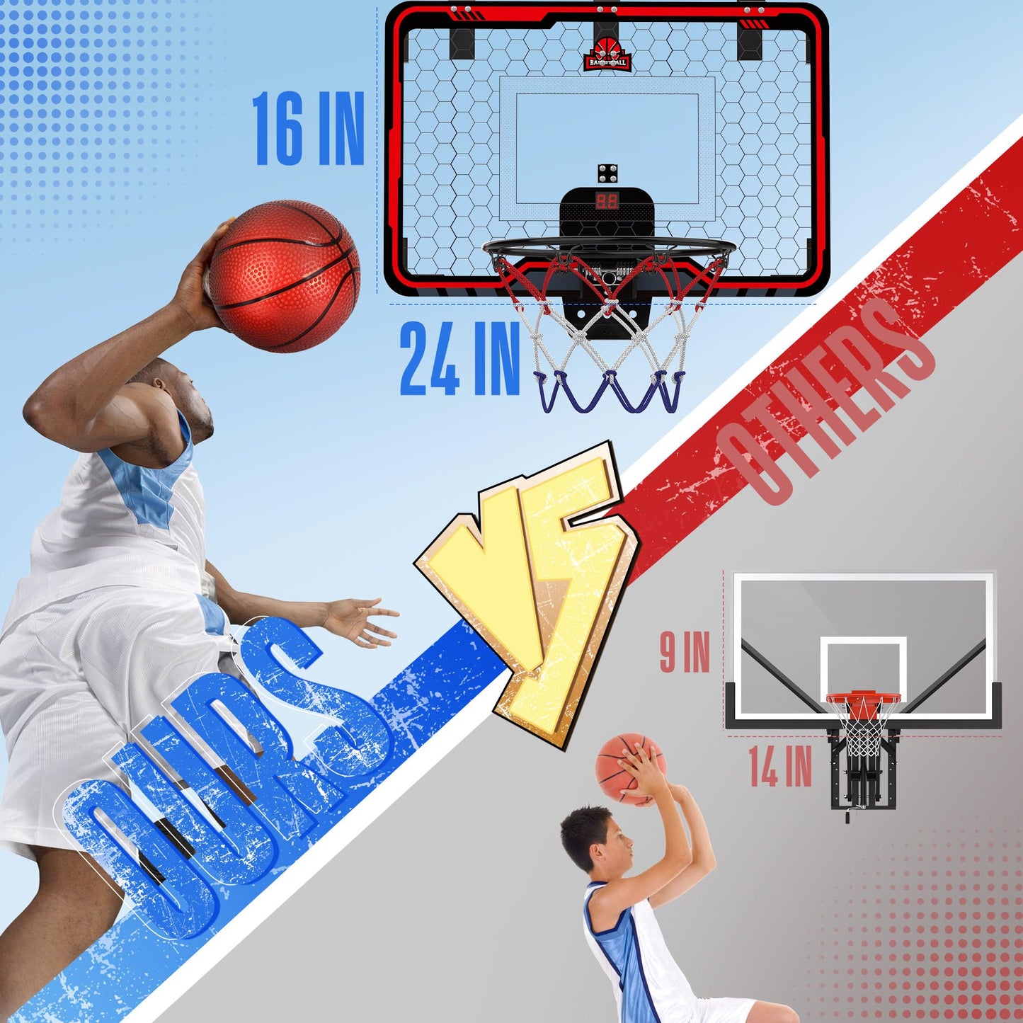 HopeRock Large Indoor Basketball Hoop for Kids and Adults, 24 X 16 Inch Over The Door Basketball Hoops with Electronic Scoreboard, Birthday Toys Gifts for Teen Boys Girls