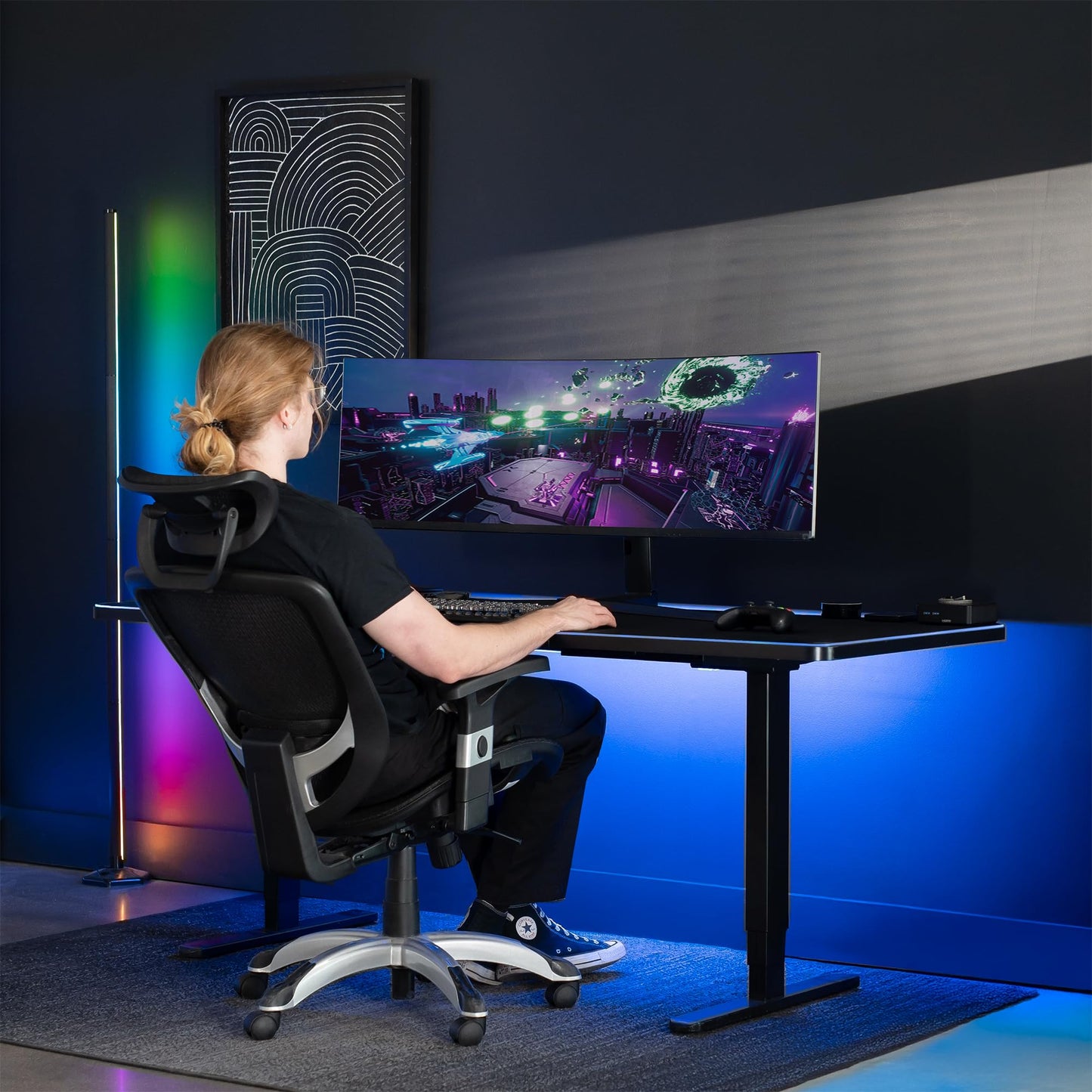 VIVO Extra Large 71 x 30 inch Full Size Desk Pad with RGB Lighting for Office Ambience and Immersive Gaming, Oversized Mouse Pad Table Top Cover, 12 Color Modes, Non-Slip Base, Black, DESK-PAD72