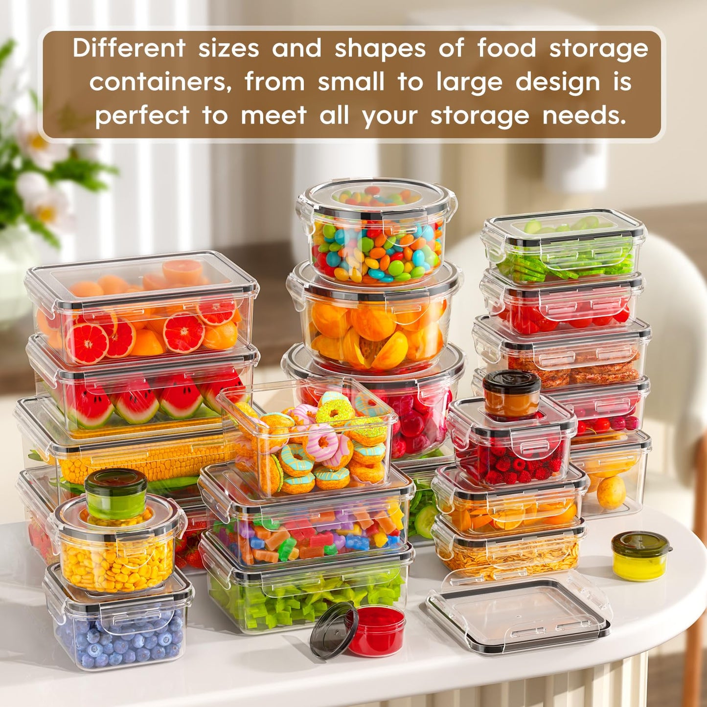 KEMETHY 70 PCS Food Storage Containers with Lids Airtight, Total 856oz, BPA-free, Food-grade, Eco-friendly Material, Leak Proof Plastic Containers, Microwave/Dishwasher Safe