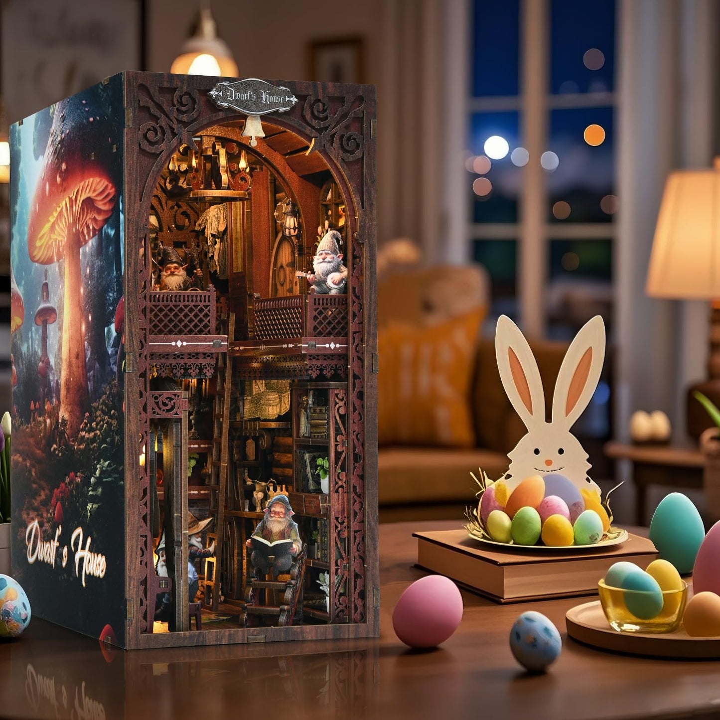 ETKVR Book Nook Kit, Book Nook Kits for Adults DIY Booknook Model Build, DIY 3D Wooden Puzzle Bookend Booknook Bookshelf Insert Miniature Dollhouse Kit for Home Decoration