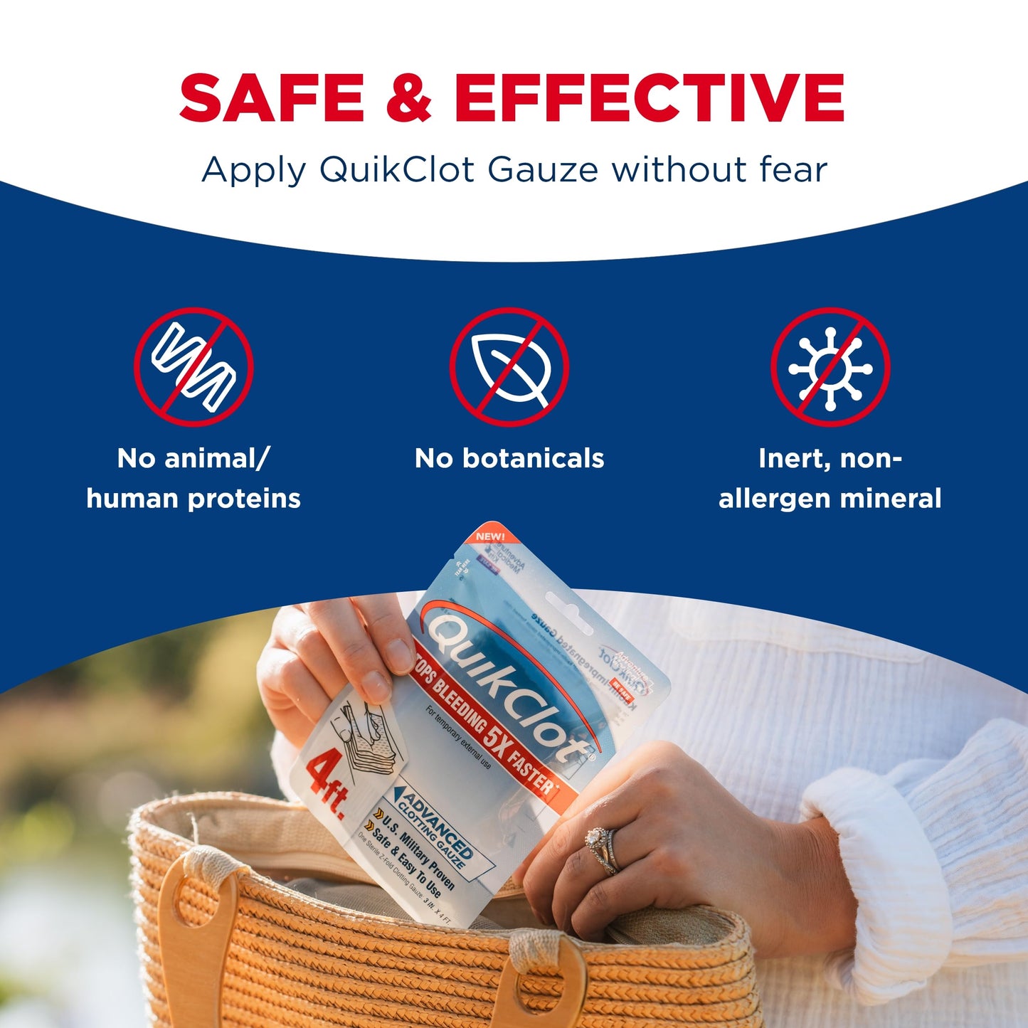 Adventure Medical Kits QuikClot Gauze - Gauze for Emergency Survival Kit, Doomsday Prepping Supplies & More - Stops Bleeding Fast with Kaolin - Flexible Hemostatic Medical Gauze - 3" x 48"