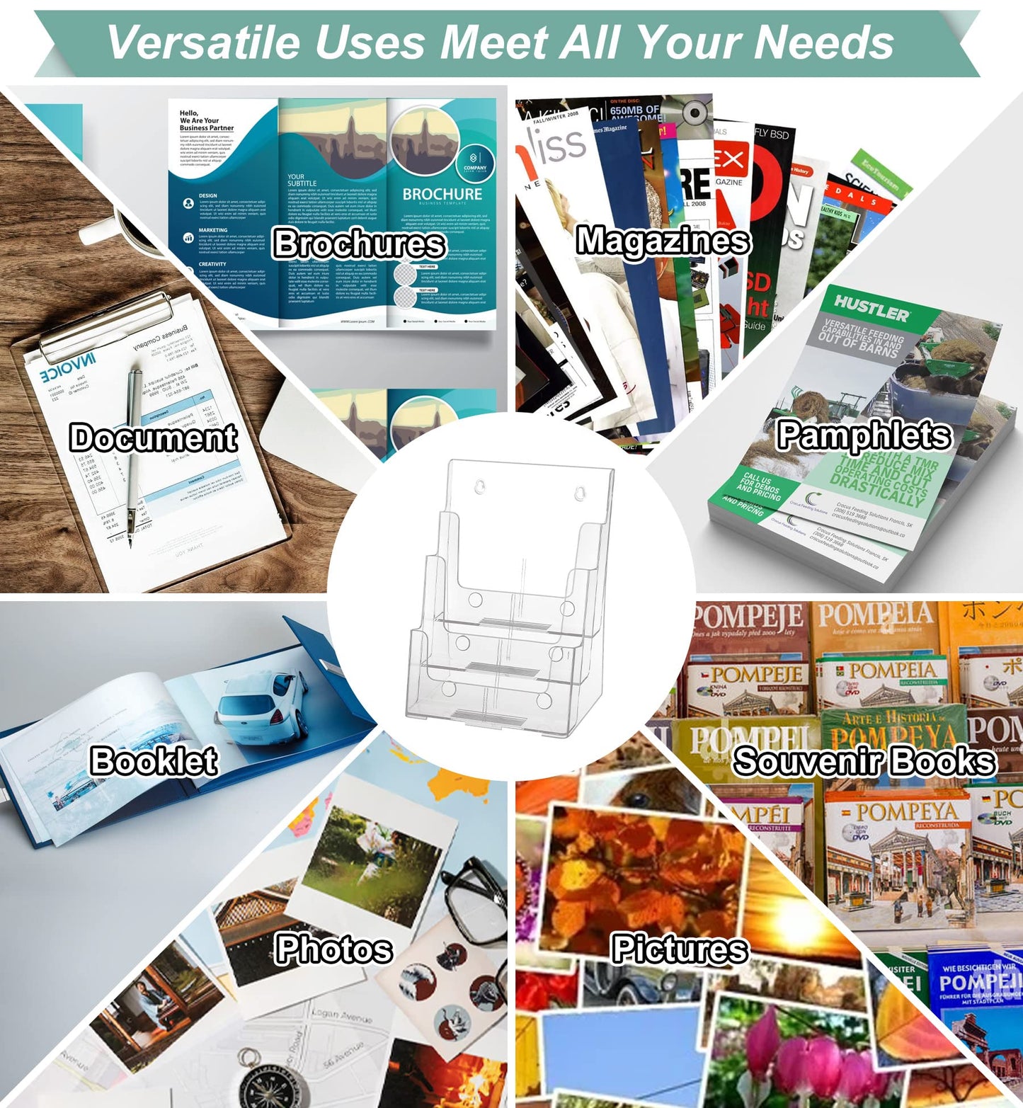 2 Pack Acrylic Brochure Holder 8.5 x 11 inches, 3 Tier Clear Brochure Display Stand with Removable Divider for Trifold 4 Inches Wide Pamphlet, Plastic Flyer Holder for Magazine, Literature, Booklet