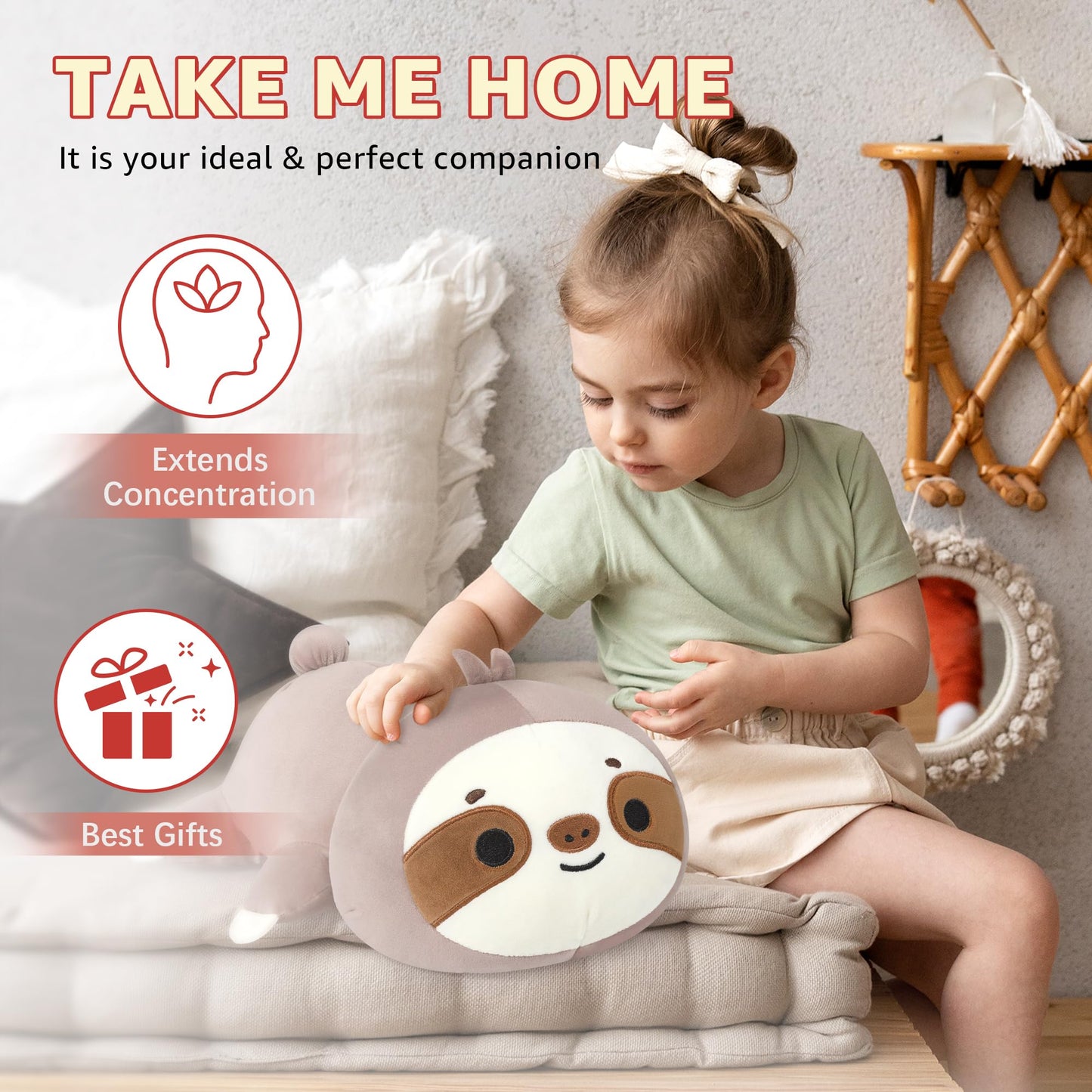 Onsoyours Original Sloth Weighted Stuffed Animals - 1.8 lbs Cute Sloth Plushies, 13.8 inch Soft Plush Toys Gifts for Kids & Adults Grey