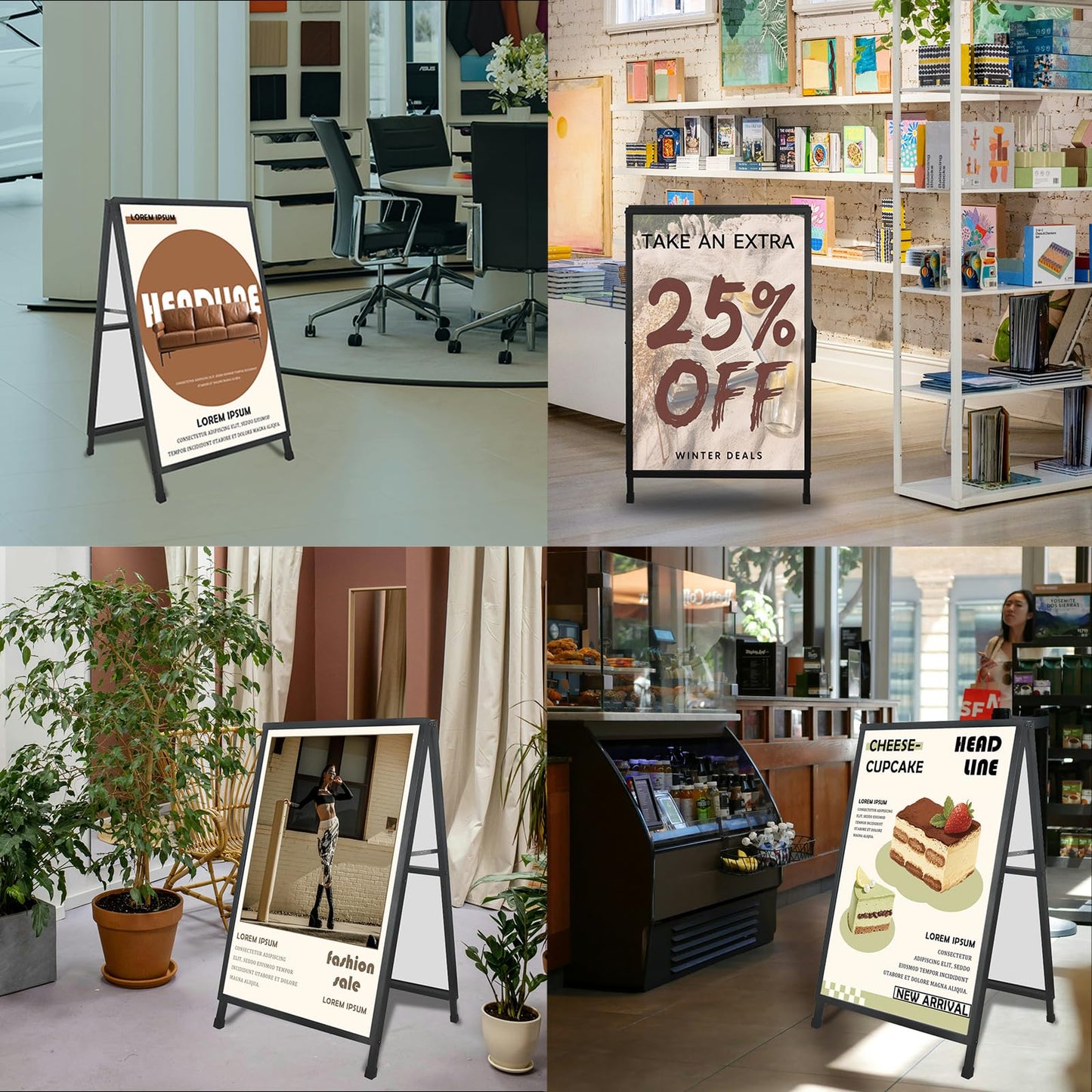 A Frame Sign 24x 36 Inch Heavy Duty Sandwich Board Double-Sided Folding Sign Holder Outdoor Pavement Sign for Businesses Store Signs (Frame only),1PACK