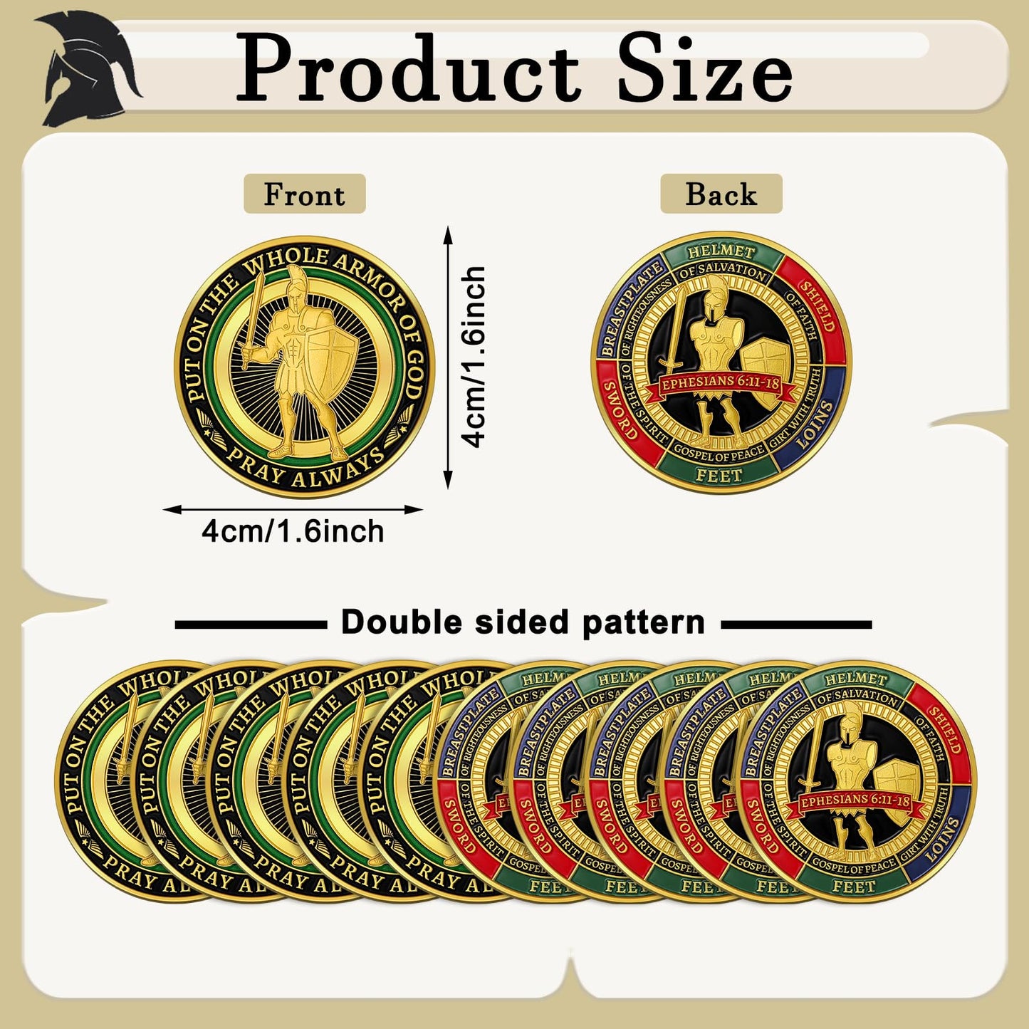 Nosiny 40 Pcs Put on The Whole Armor of God Coins Bulk Christian Challenge Coins Metal Commemorative Prayer Gifts for Men Collectors, Religious Church Party Military Souvenir(Vivid)