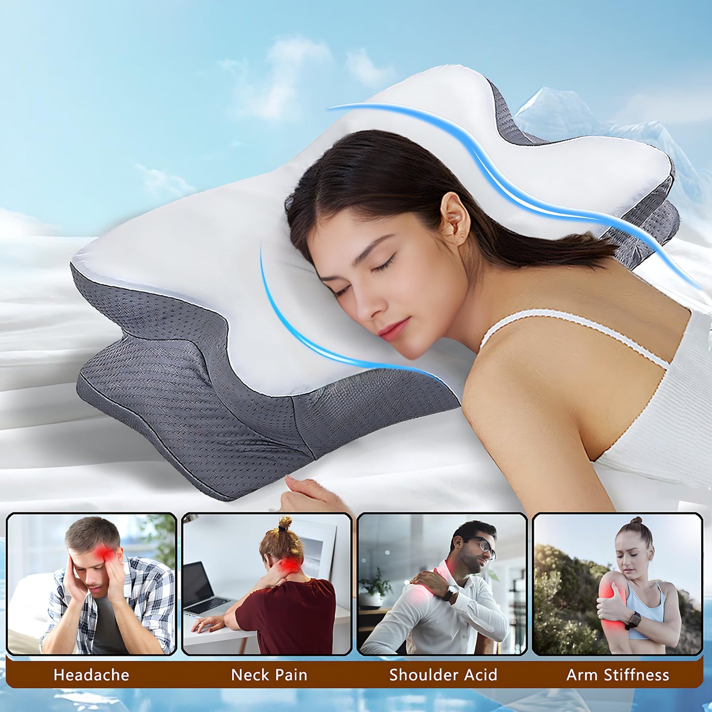 Cervical Neck Pillow for Pain Relief, Ergonomic Memory Foam Pillows for Sleeping, Neck Support Pillows for Sleeping with Pillowcase, Contour Orthopedic Pillow for Side Back Stomach Sleeper